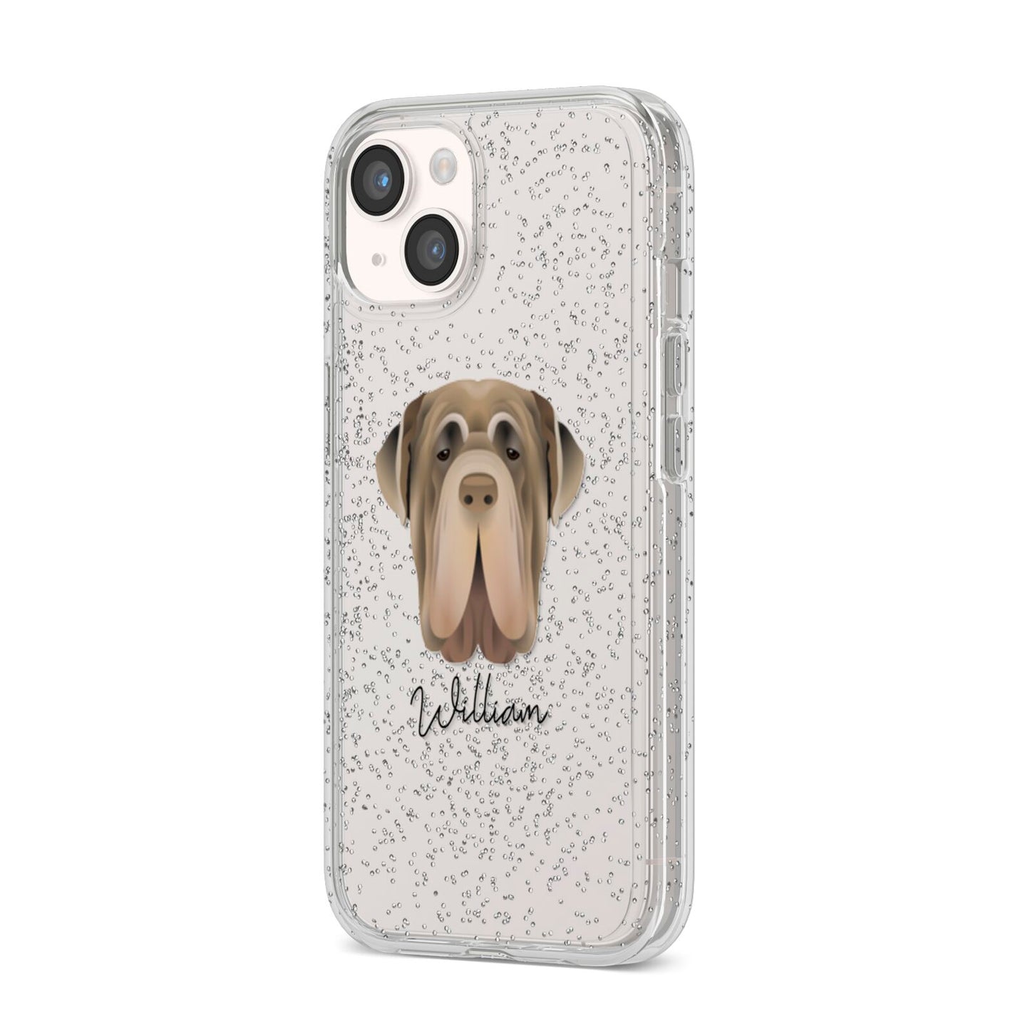 Neapolitan Mastiff Personalised iPhone 14 Glitter Tough Case Starlight Angled Image