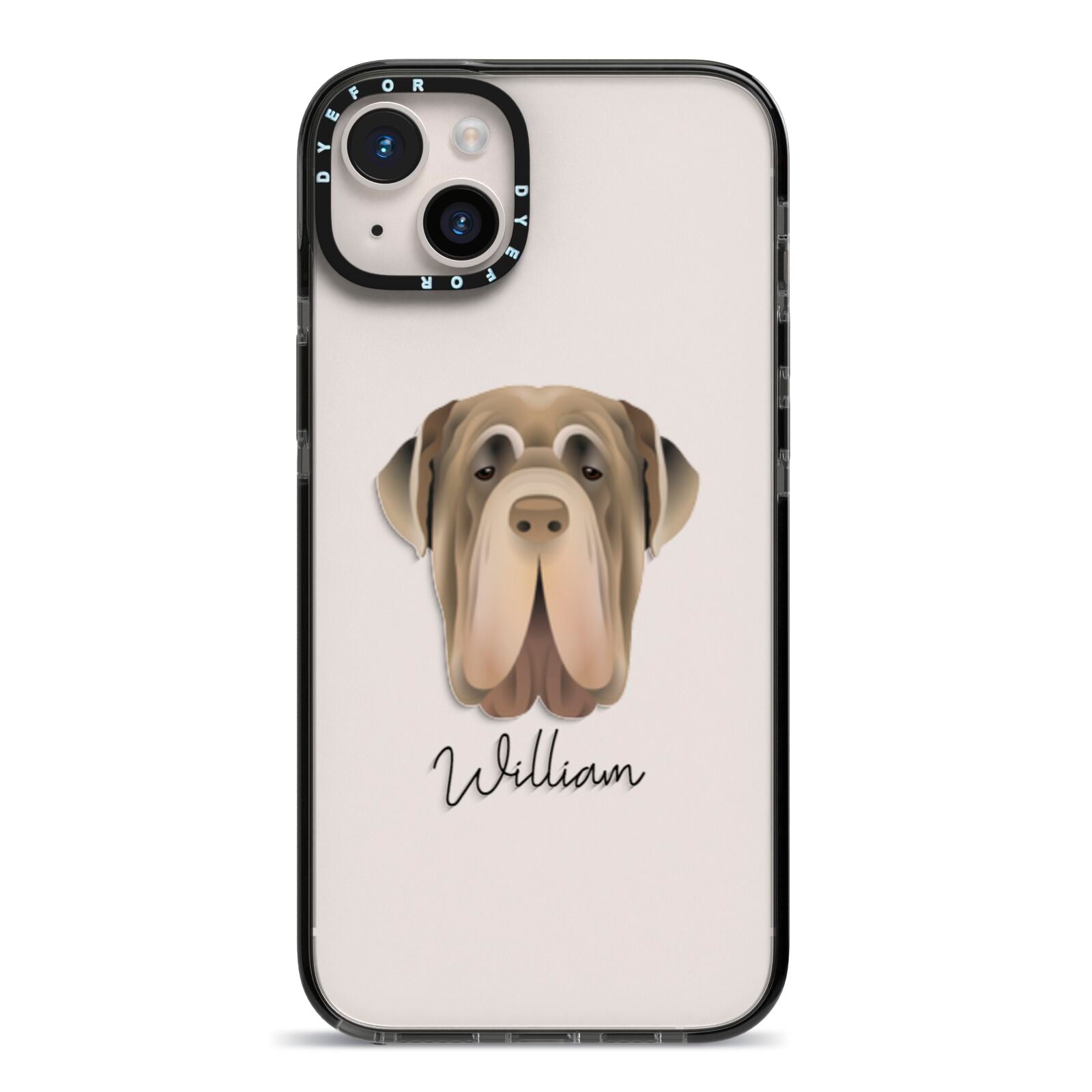 Neapolitan Mastiff Personalised iPhone 14 Plus Black Impact Case on Silver phone