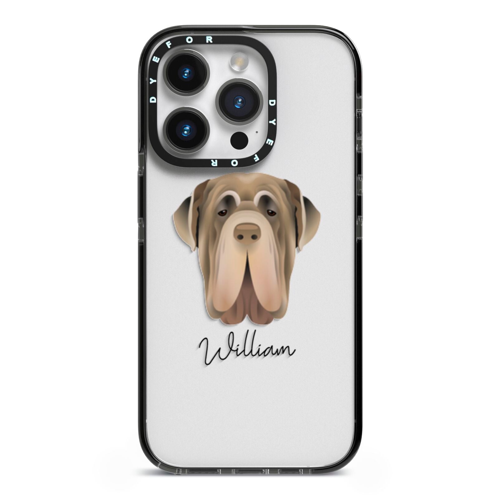 Neapolitan Mastiff Personalised iPhone 14 Pro Black Impact Case on Silver phone