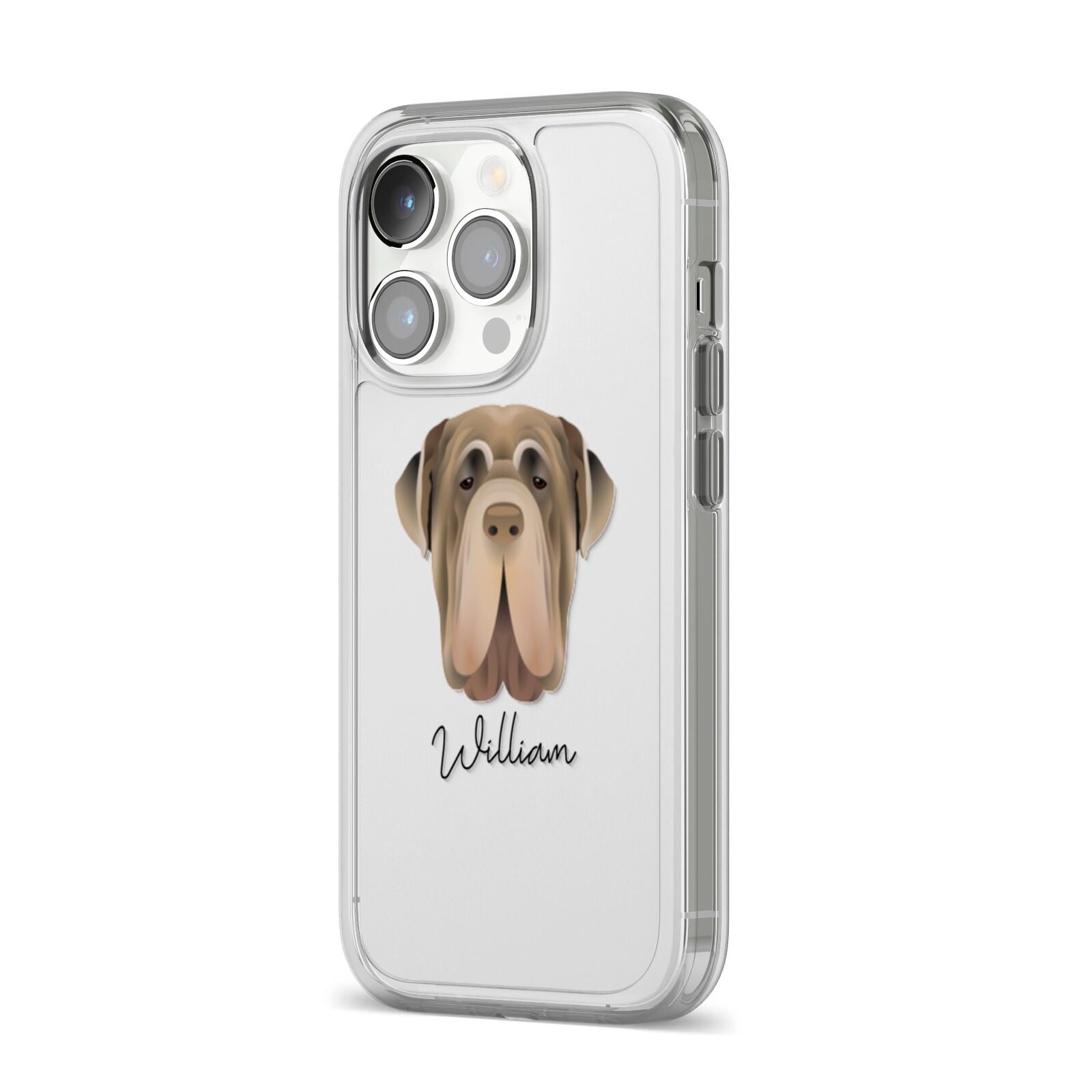 Neapolitan Mastiff Personalised iPhone 14 Pro Clear Tough Case Silver Angled Image
