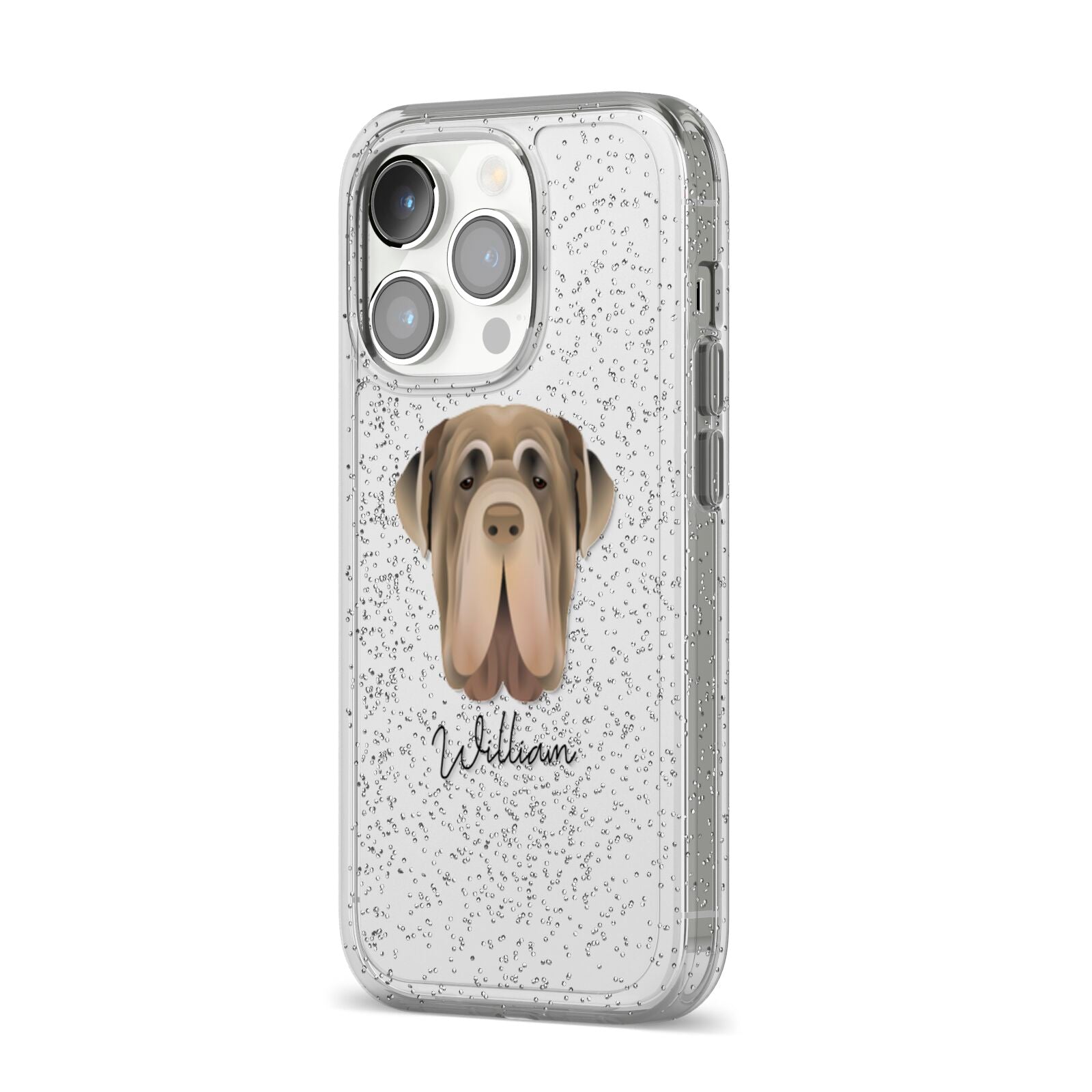 Neapolitan Mastiff Personalised iPhone 14 Pro Glitter Tough Case Silver Angled Image