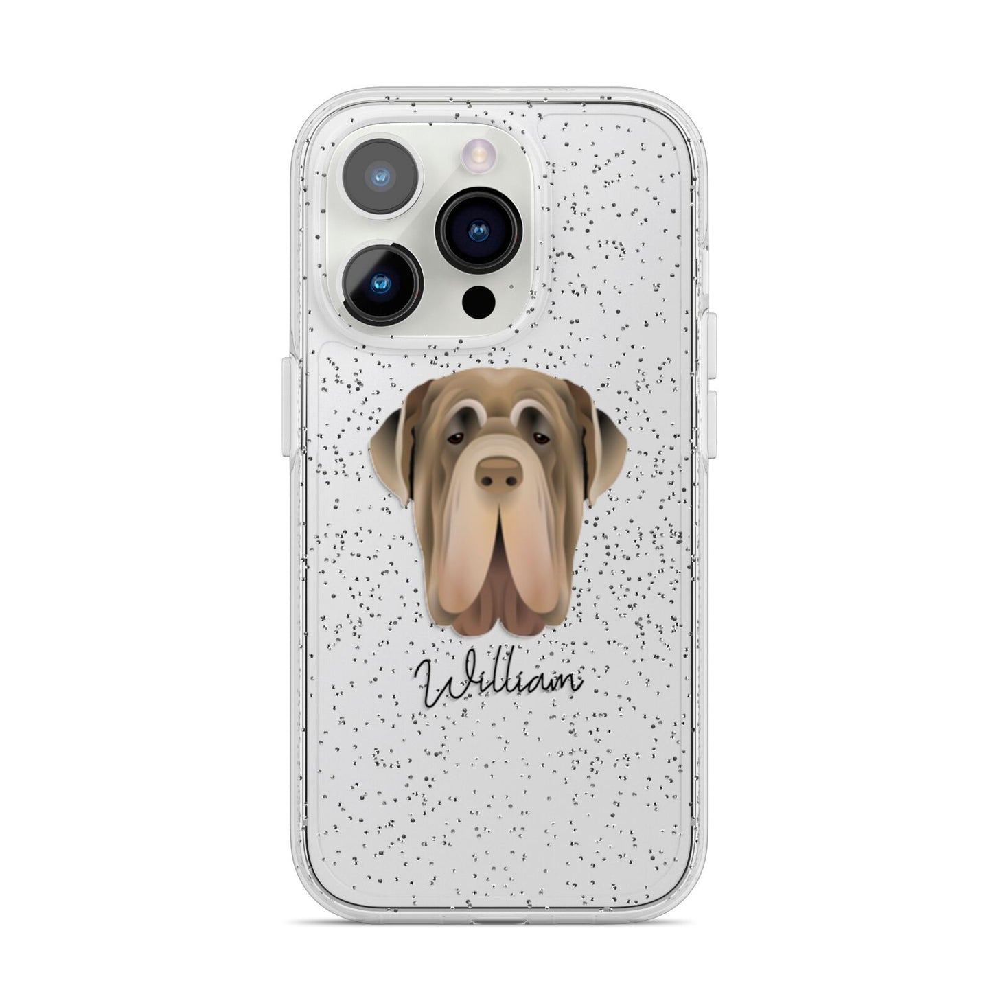 Neapolitan Mastiff Personalised iPhone 14 Pro Glitter Tough Case Silver