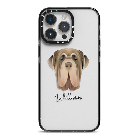 Neapolitan Mastiff Personalised iPhone 14 Pro Max Black Impact Case on Silver phone