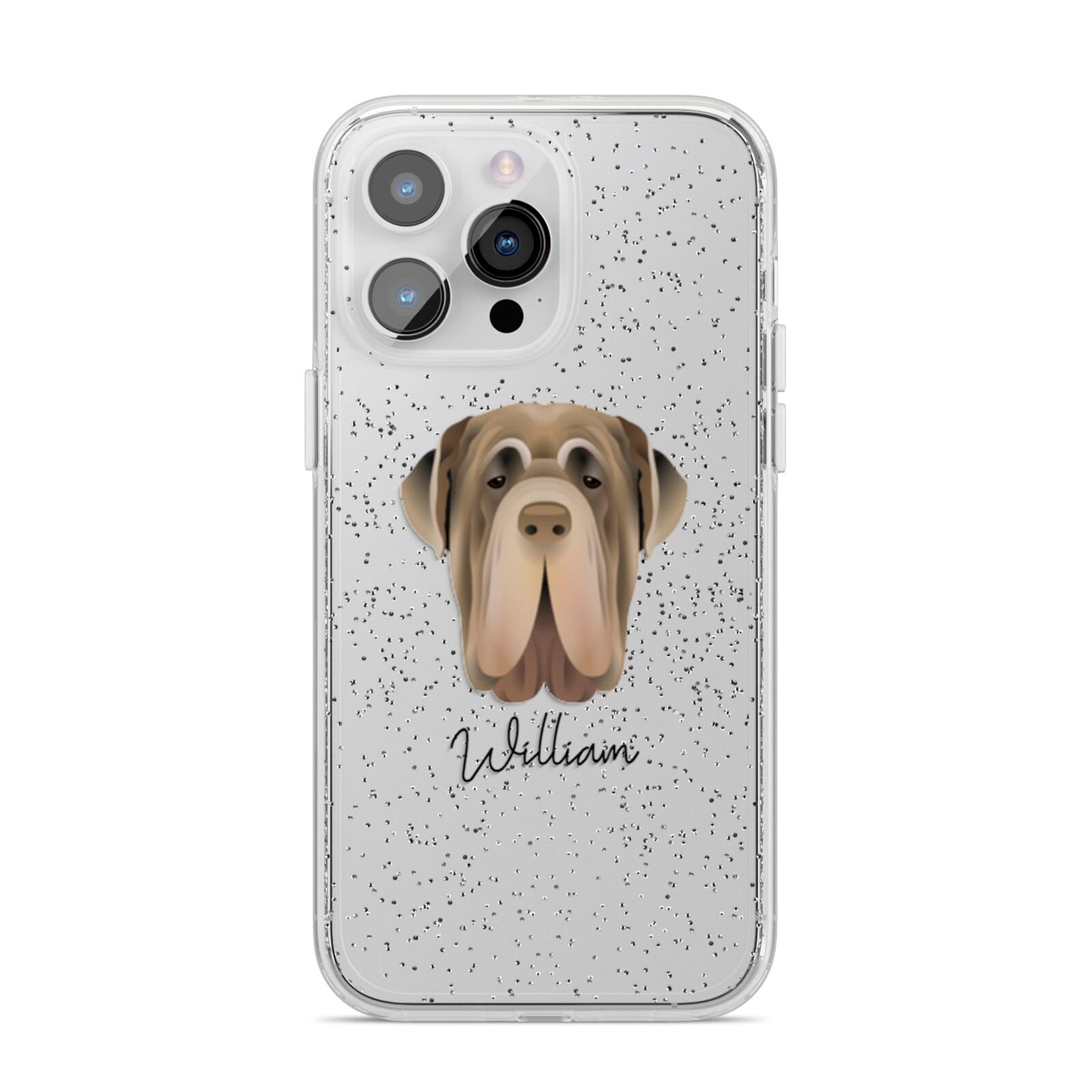 Neapolitan Mastiff Personalised iPhone 14 Pro Max Glitter Tough Case Silver