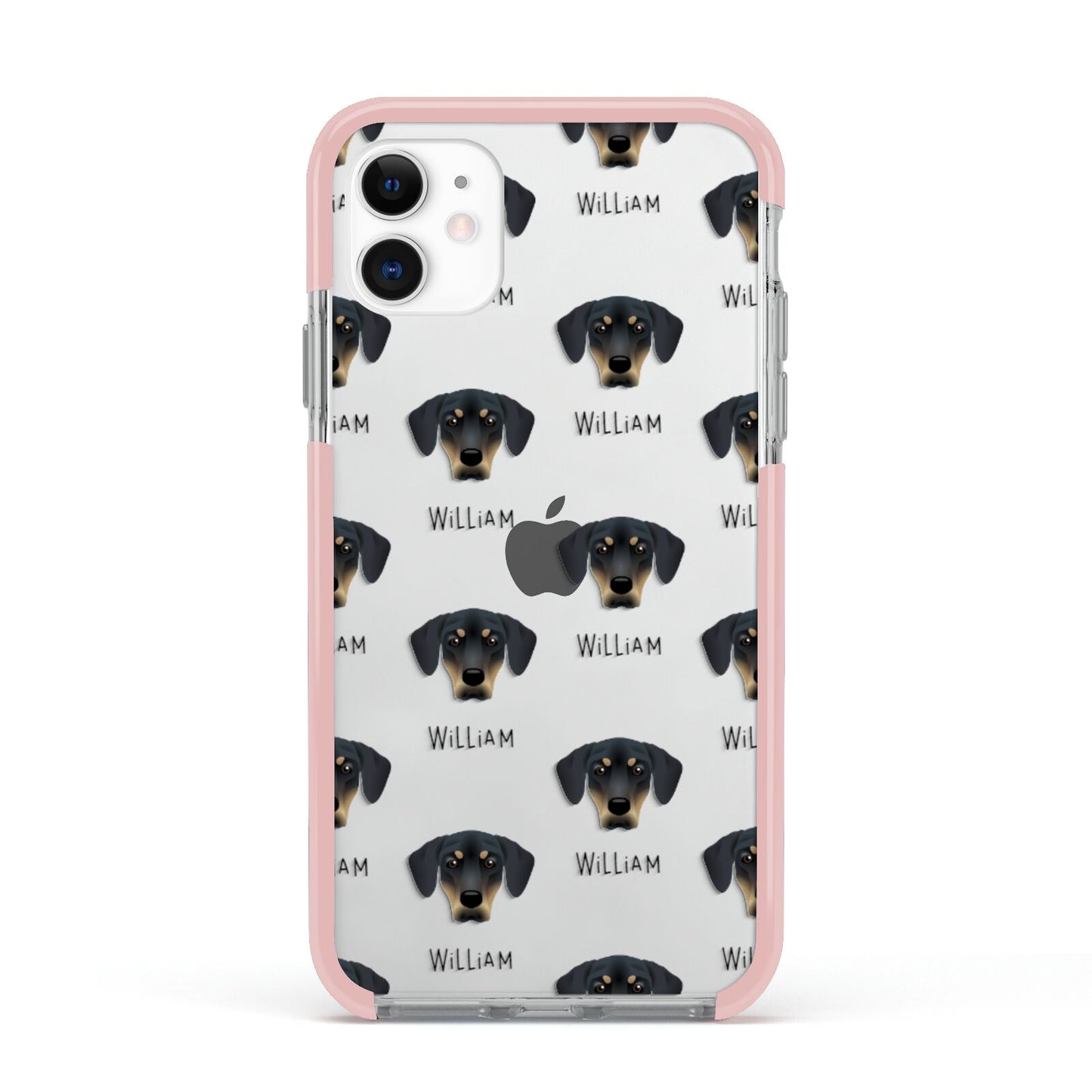 New Zealand Huntaway Icon with Name Apple iPhone 11 in White with Pink Impact Case