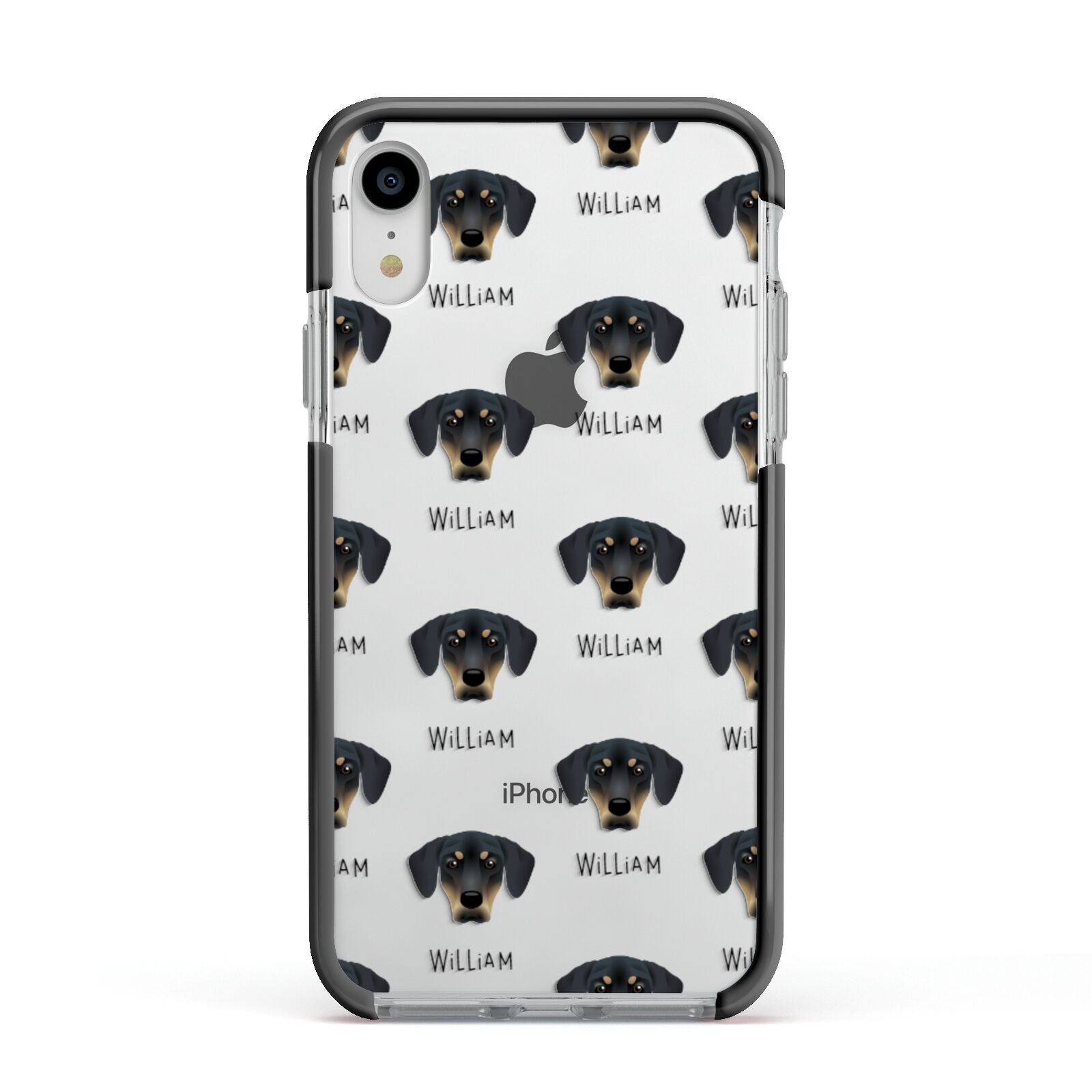 New Zealand Huntaway Icon with Name Apple iPhone XR Impact Case Black Edge on Silver Phone