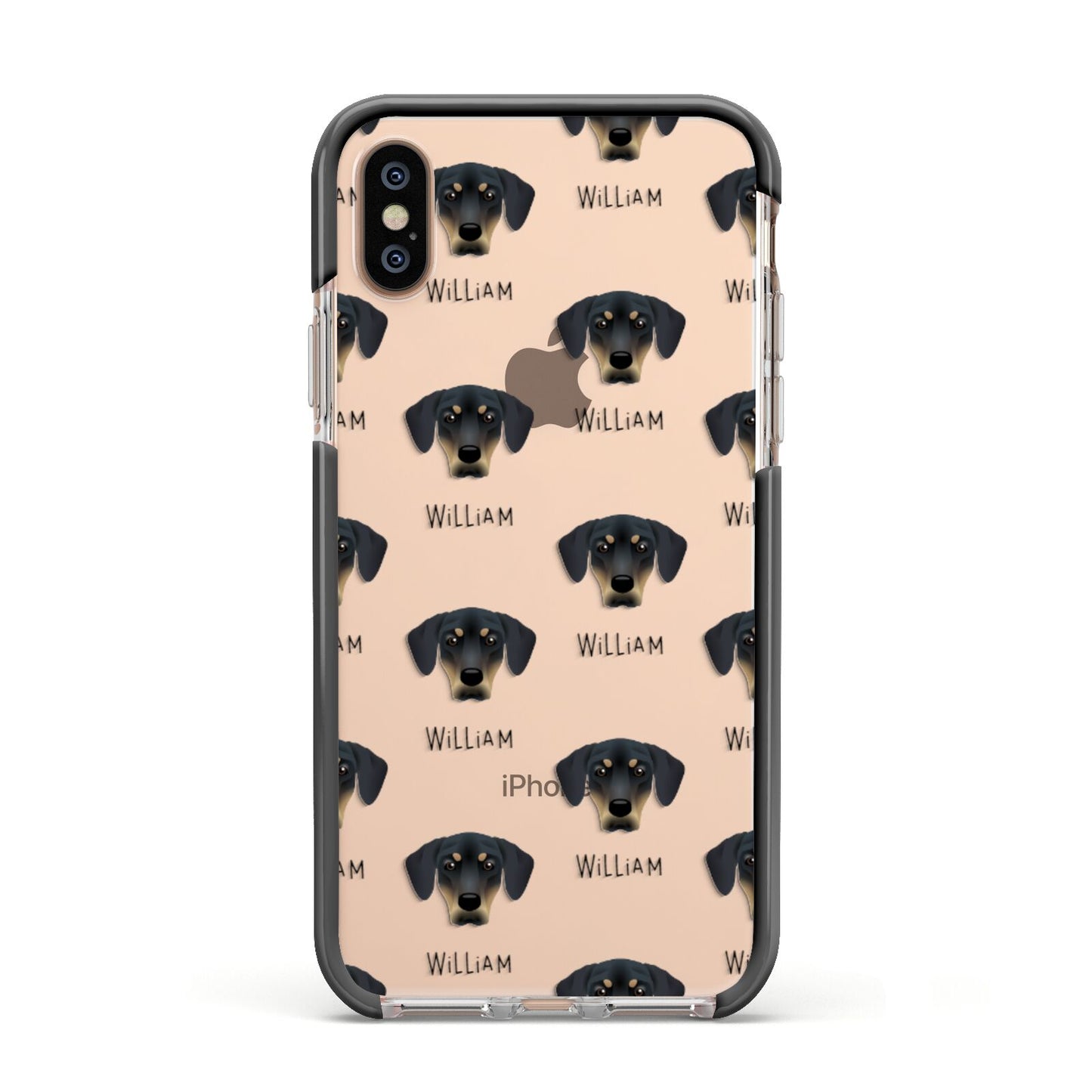 New Zealand Huntaway Icon with Name Apple iPhone Xs Impact Case Black Edge on Gold Phone