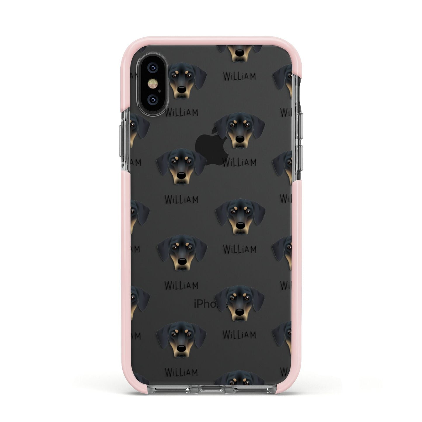New Zealand Huntaway Icon with Name Apple iPhone Xs Impact Case Pink Edge on Black Phone