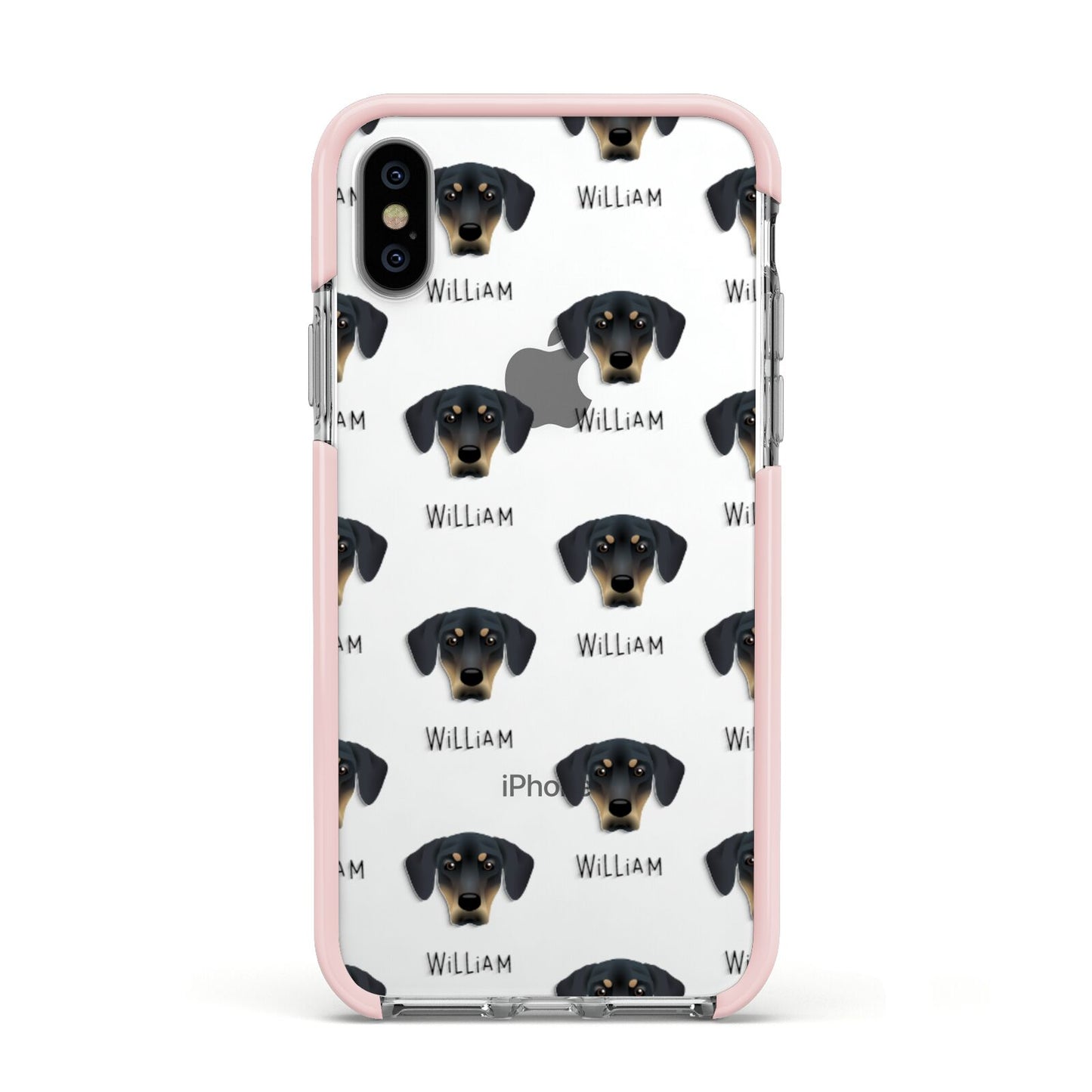 New Zealand Huntaway Icon with Name Apple iPhone Xs Impact Case Pink Edge on Silver Phone