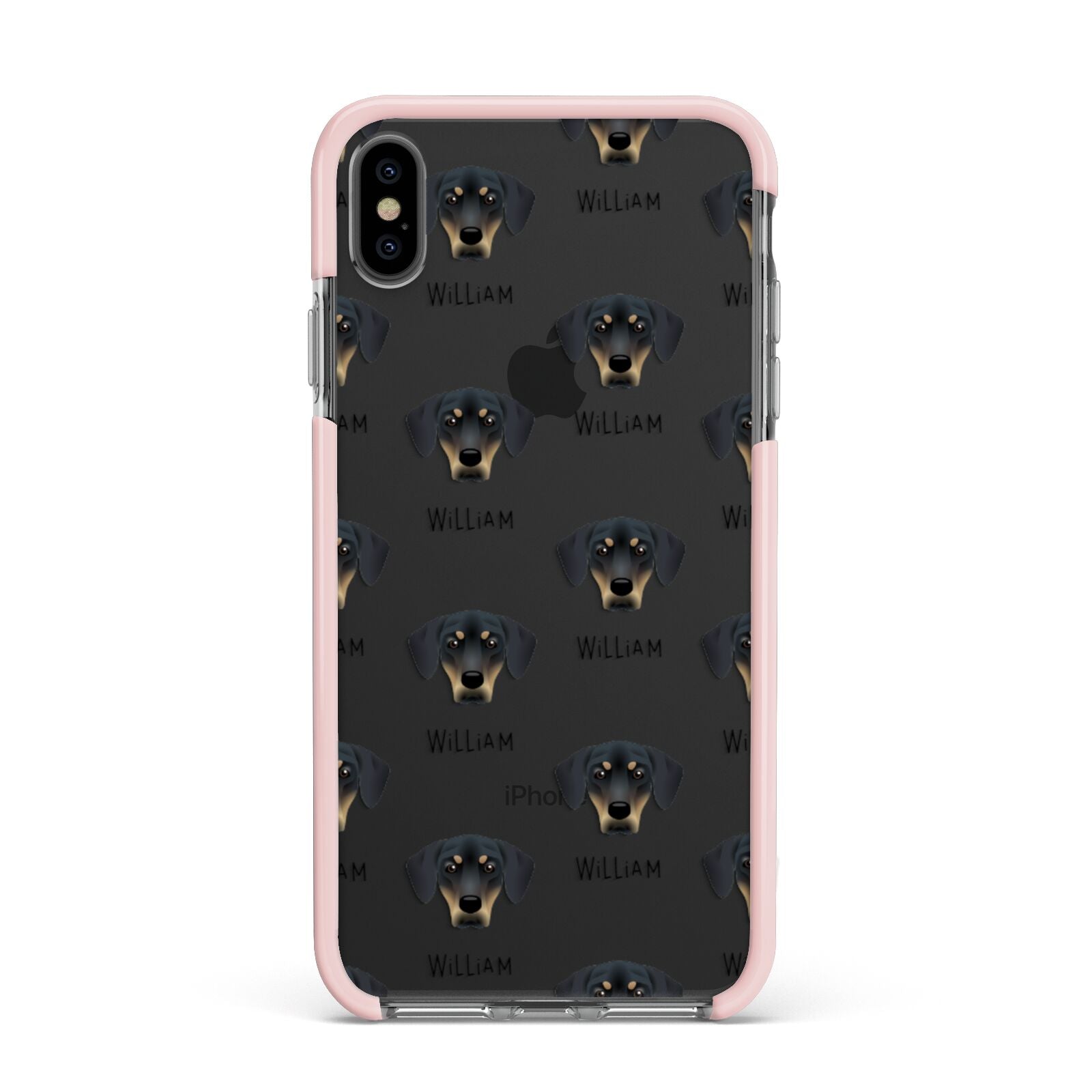 New Zealand Huntaway Icon with Name Apple iPhone Xs Max Impact Case Pink Edge on Black Phone