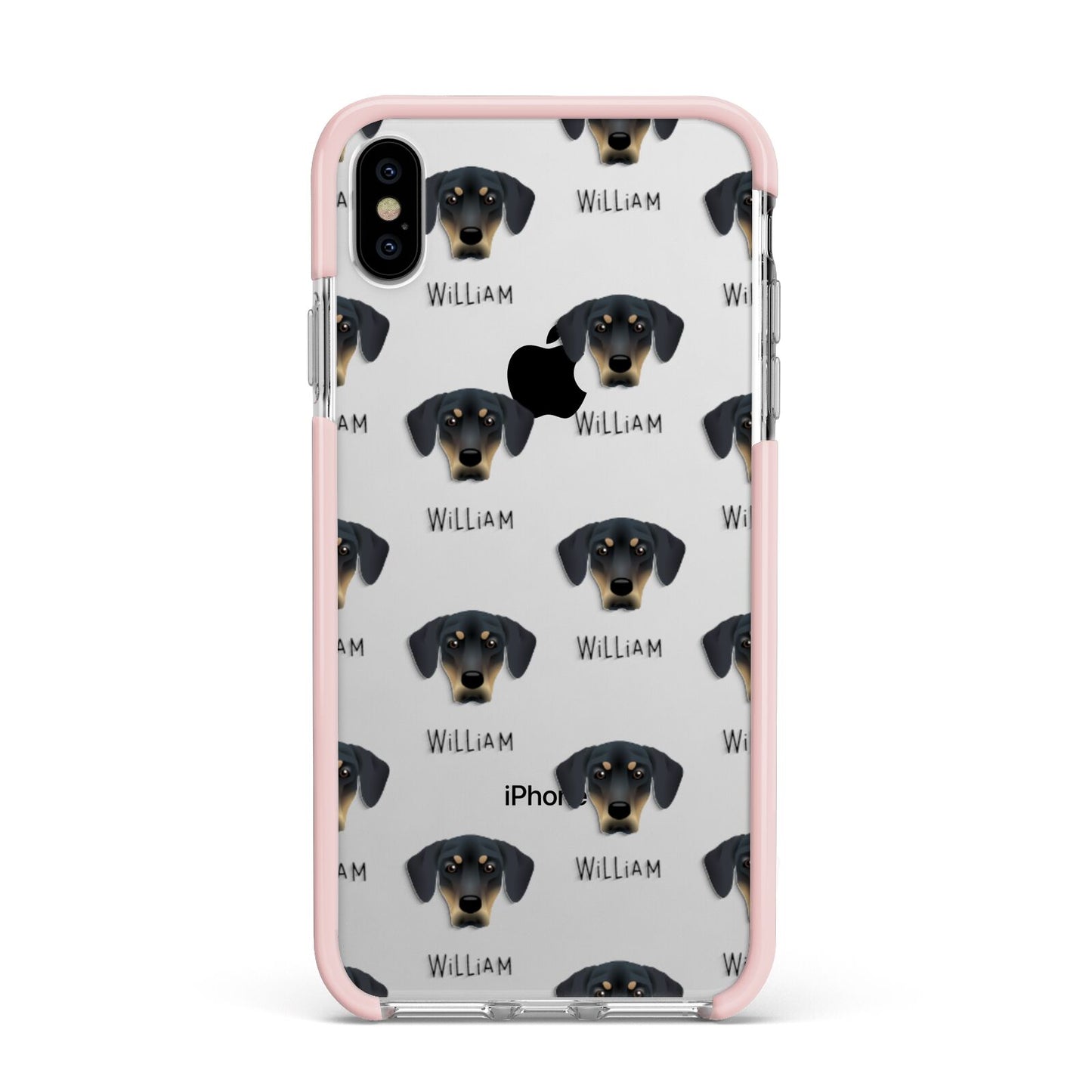 New Zealand Huntaway Icon with Name Apple iPhone Xs Max Impact Case Pink Edge on Silver Phone