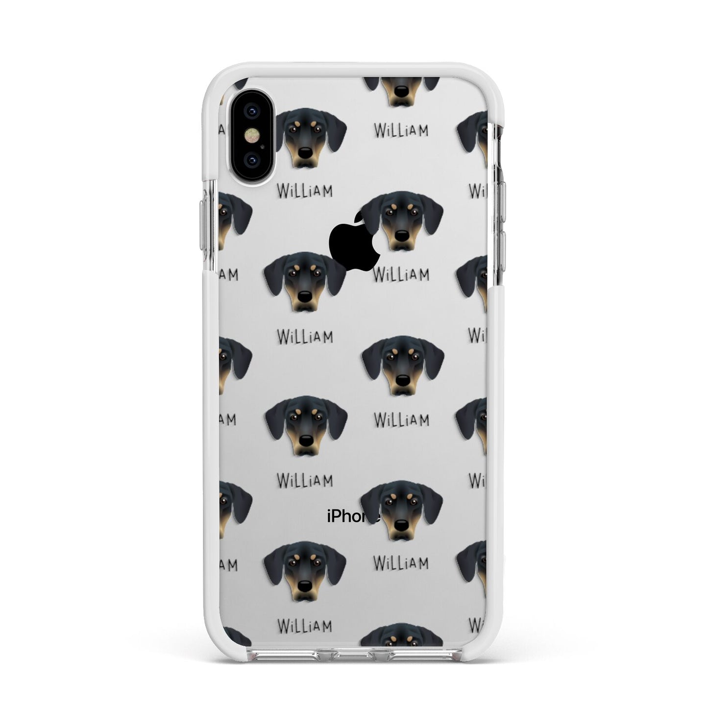 New Zealand Huntaway Icon with Name Apple iPhone Xs Max Impact Case White Edge on Silver Phone