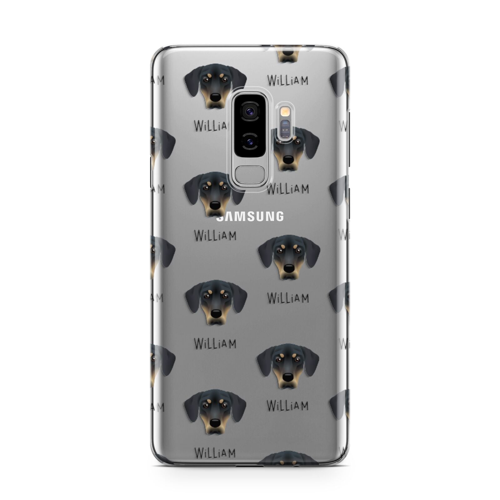 New Zealand Huntaway Icon with Name Samsung Galaxy S9 Plus Case on Silver phone