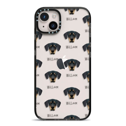 New Zealand Huntaway Icon with Name iPhone 14 Plus Black Impact Case on Silver phone