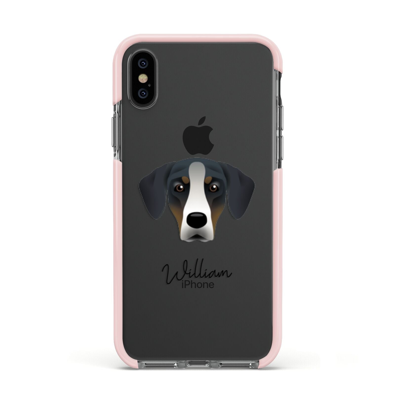 New Zealand Huntaway Personalised Apple iPhone Xs Impact Case Pink Edge on Black Phone