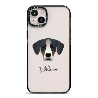 New Zealand Huntaway Personalised iPhone 14 Plus Black Impact Case on Silver phone