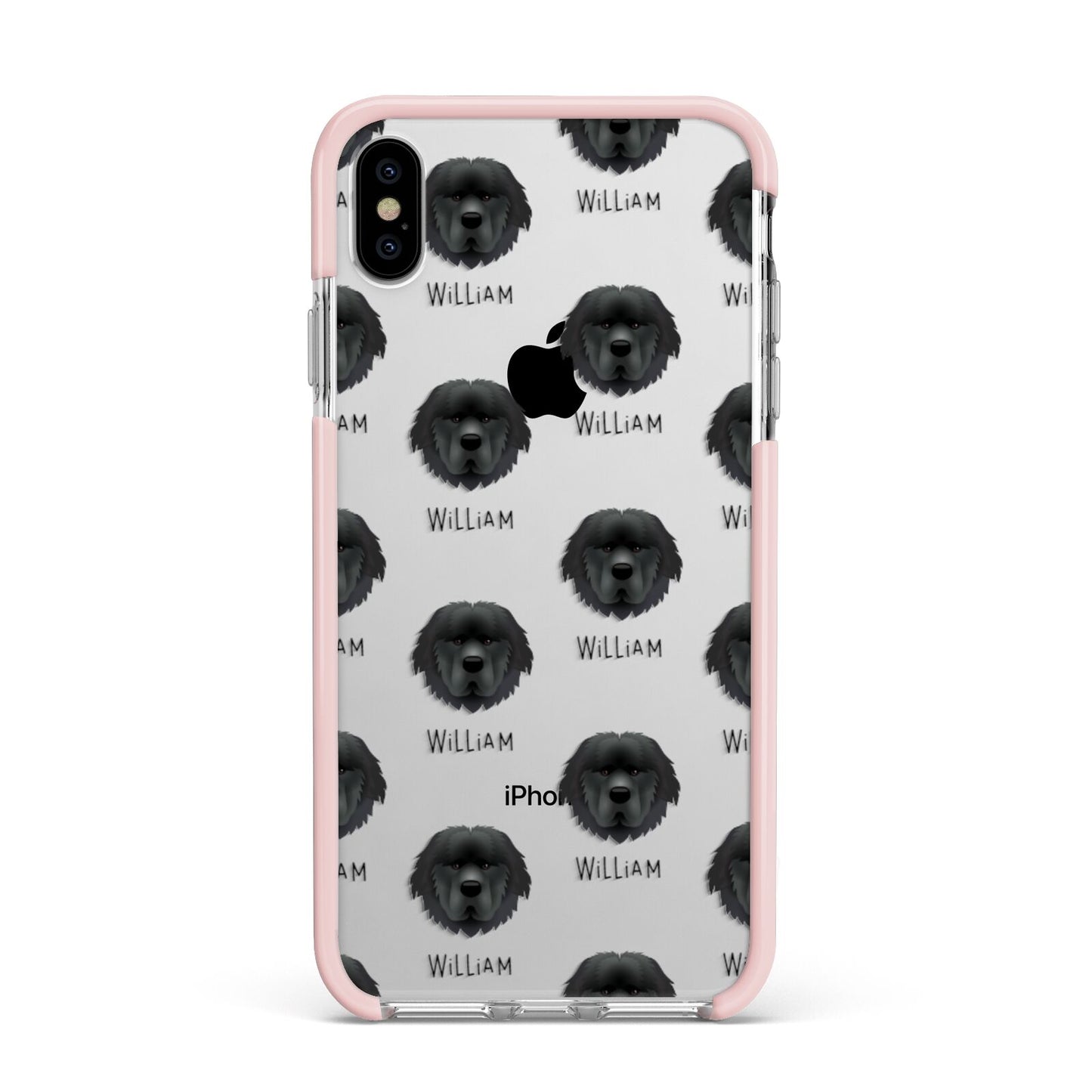 Newfoundland Icon with Name Apple iPhone Xs Max Impact Case Pink Edge on Silver Phone
