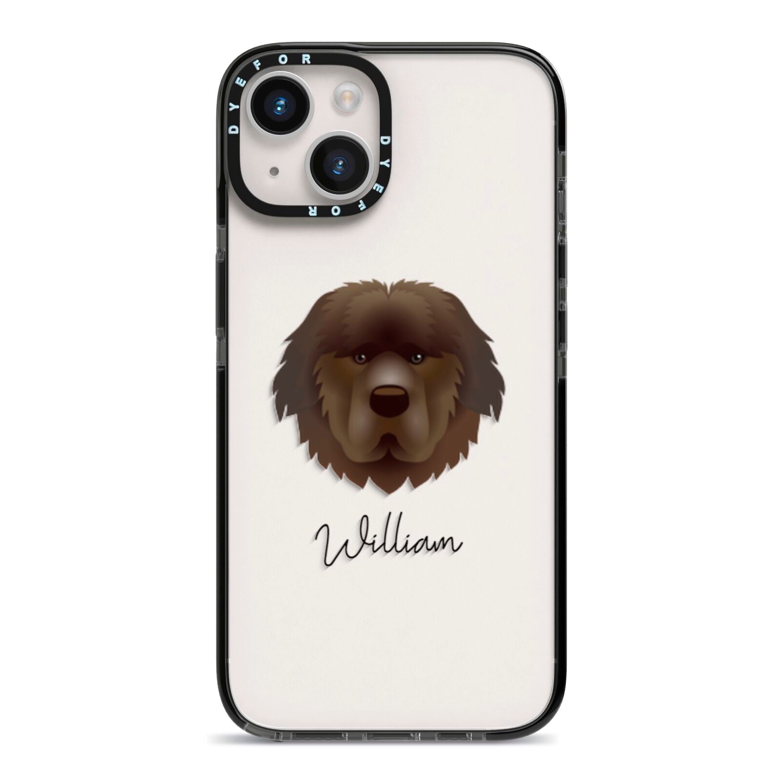 Newfoundland Personalised iPhone 14 Black Impact Case on Silver phone