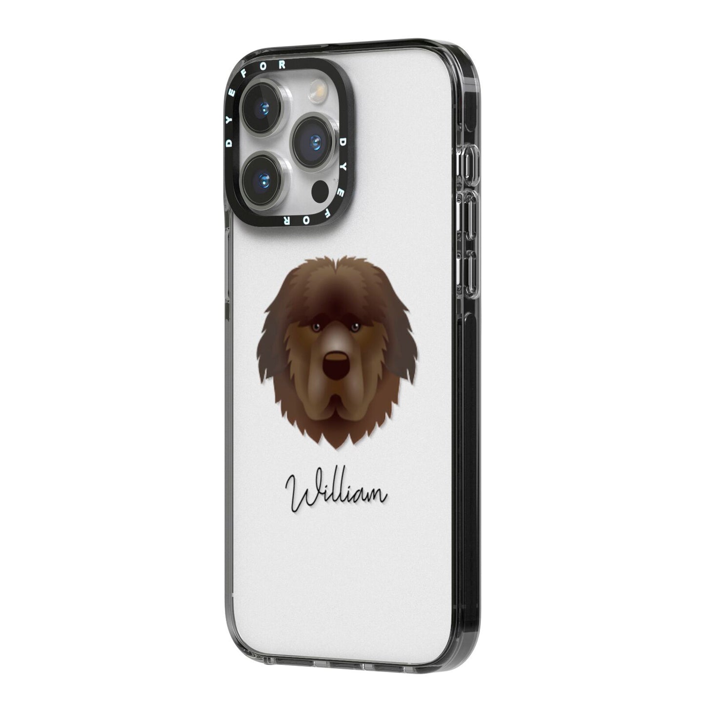Newfoundland Personalised iPhone 14 Pro Max Black Impact Case Side Angle on Silver phone