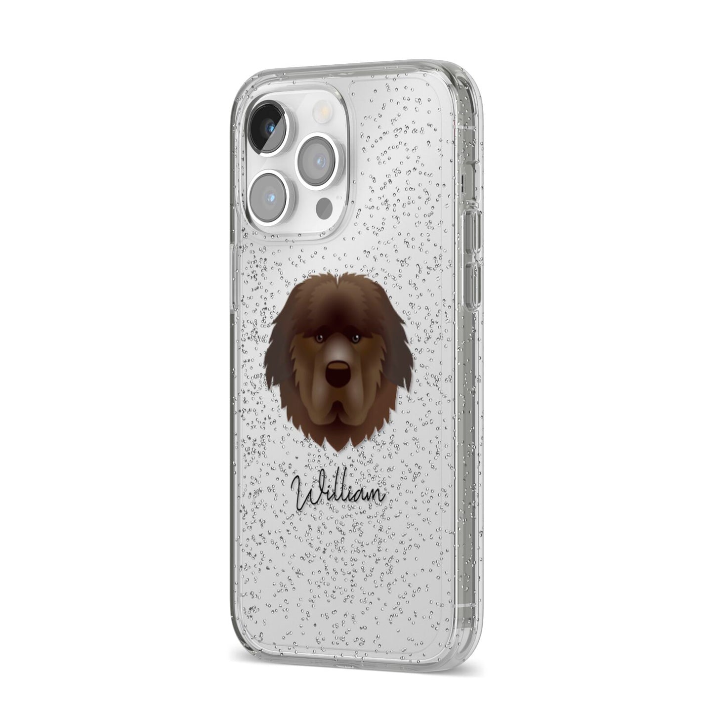 Newfoundland Personalised iPhone 14 Pro Max Glitter Tough Case Silver Angled Image