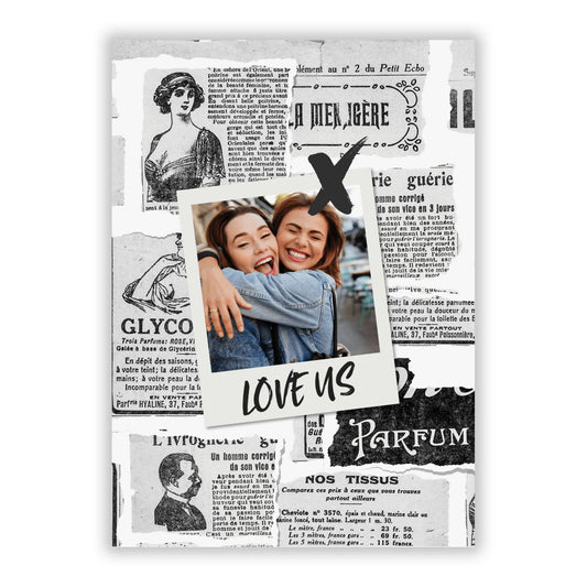 Newspaper Collage Photo Personalised A5 Flat Greetings Card
