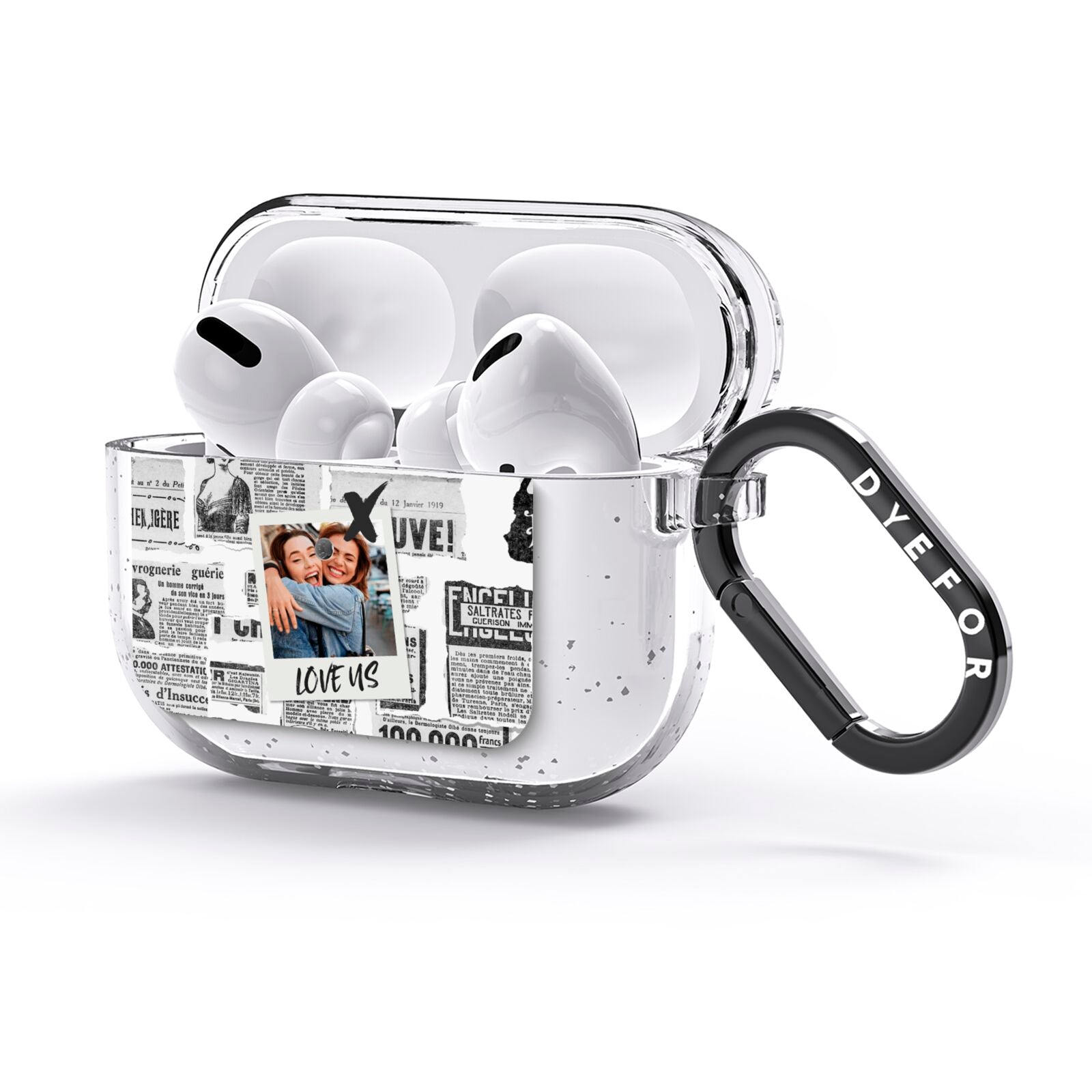 Newspaper Collage Photo Personalised AirPods Glitter Case 3rd Gen Side Image