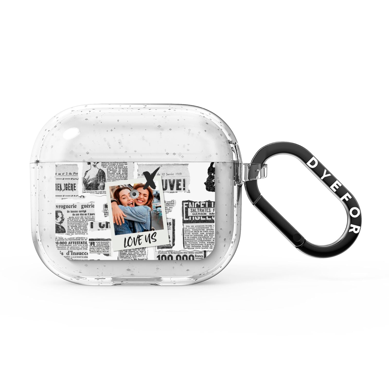 Newspaper Collage Photo Personalised AirPods Glitter Case 3rd Gen