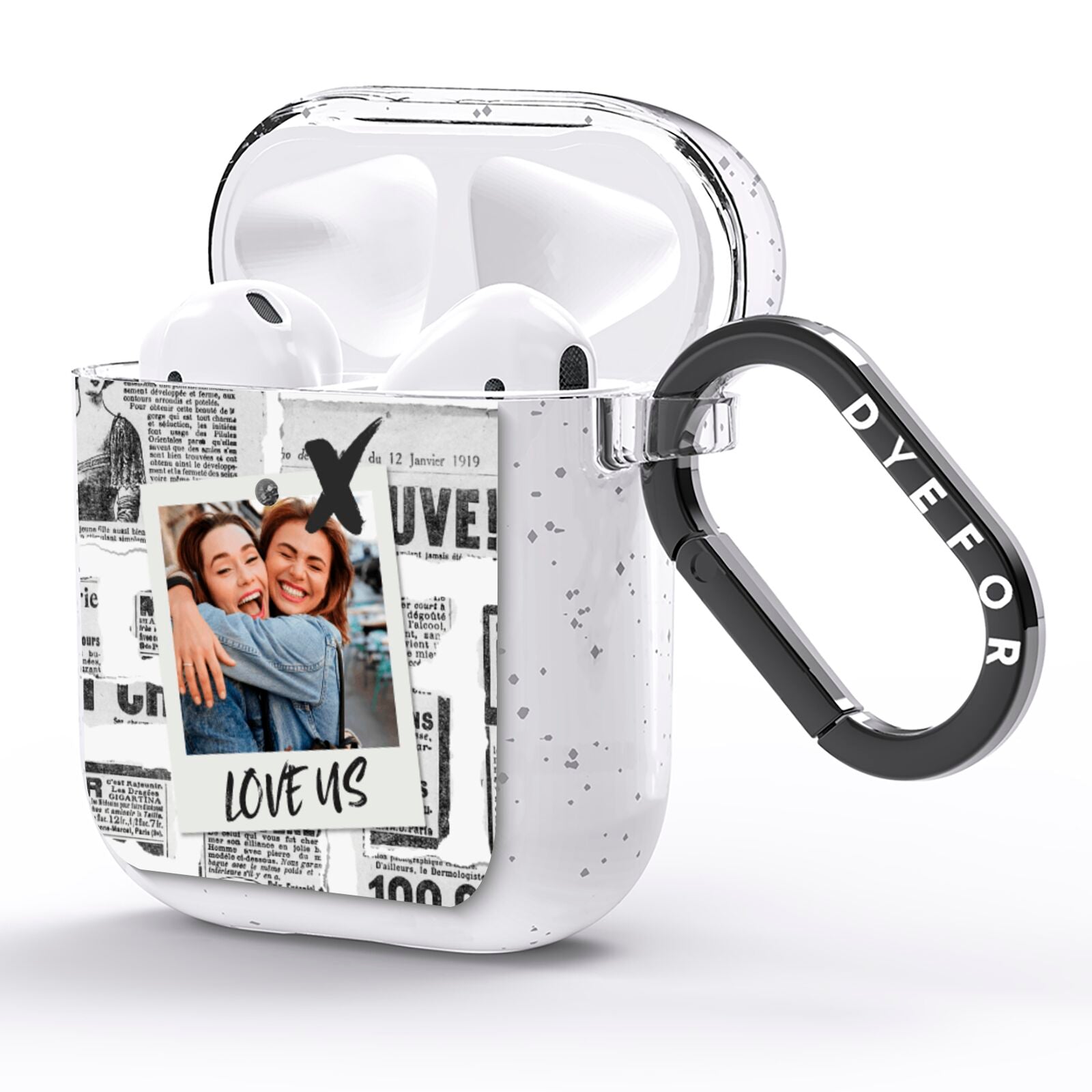 Newspaper Collage Photo Personalised AirPods Glitter Case Side Image