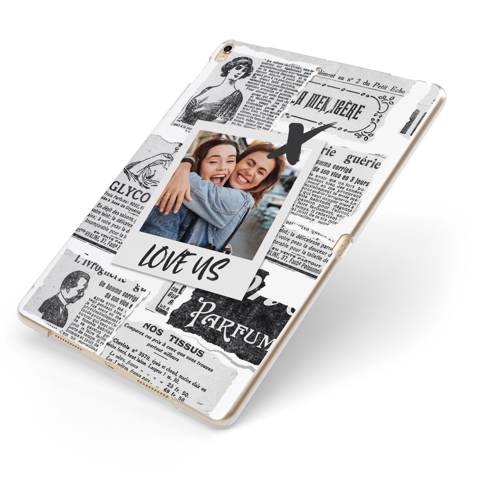 Newspaper Collage Photo Personalised Apple iPad Case on Gold iPad Side View