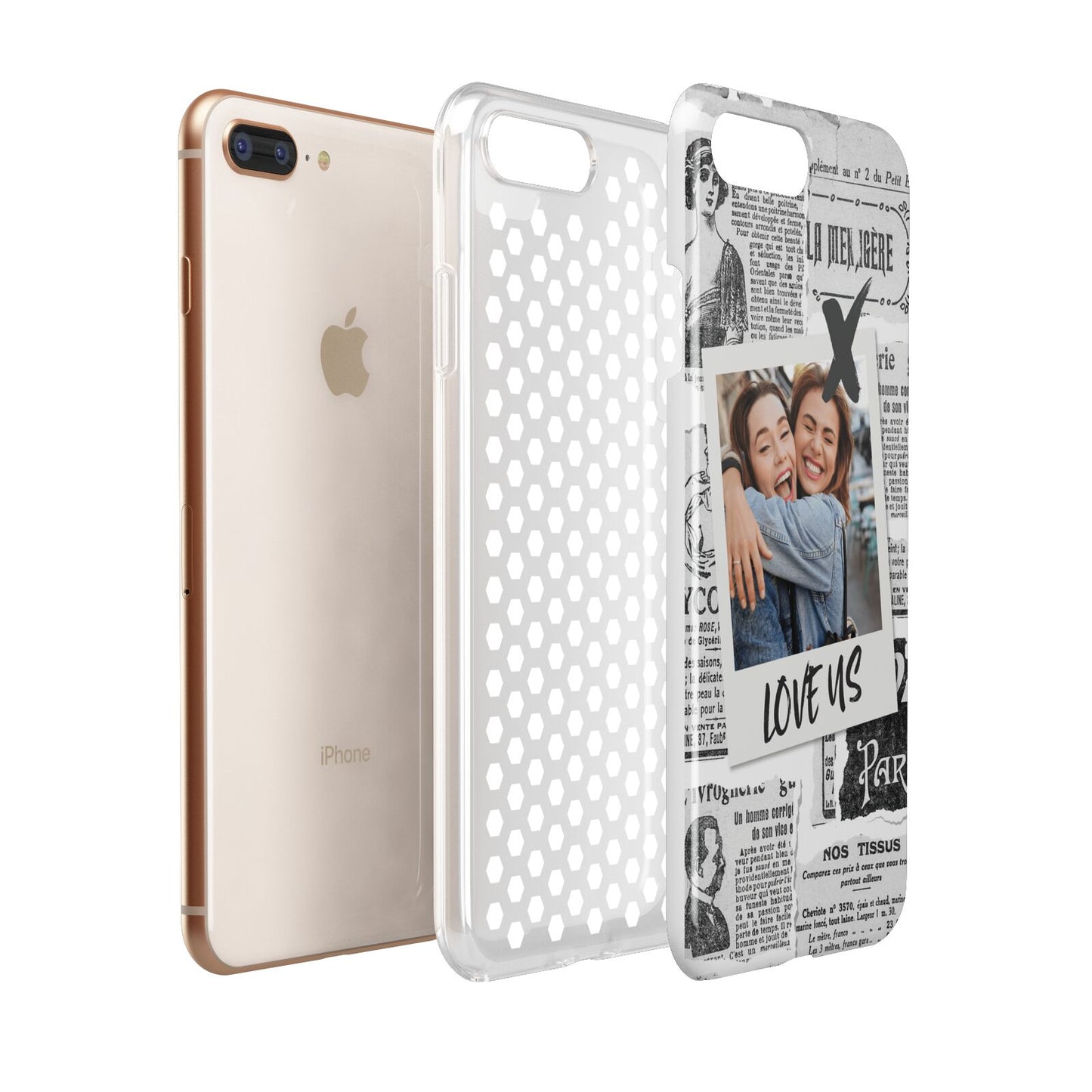 Newspaper Collage Photo Personalised Apple iPhone 7 8 Plus 3D Tough Case Expanded View