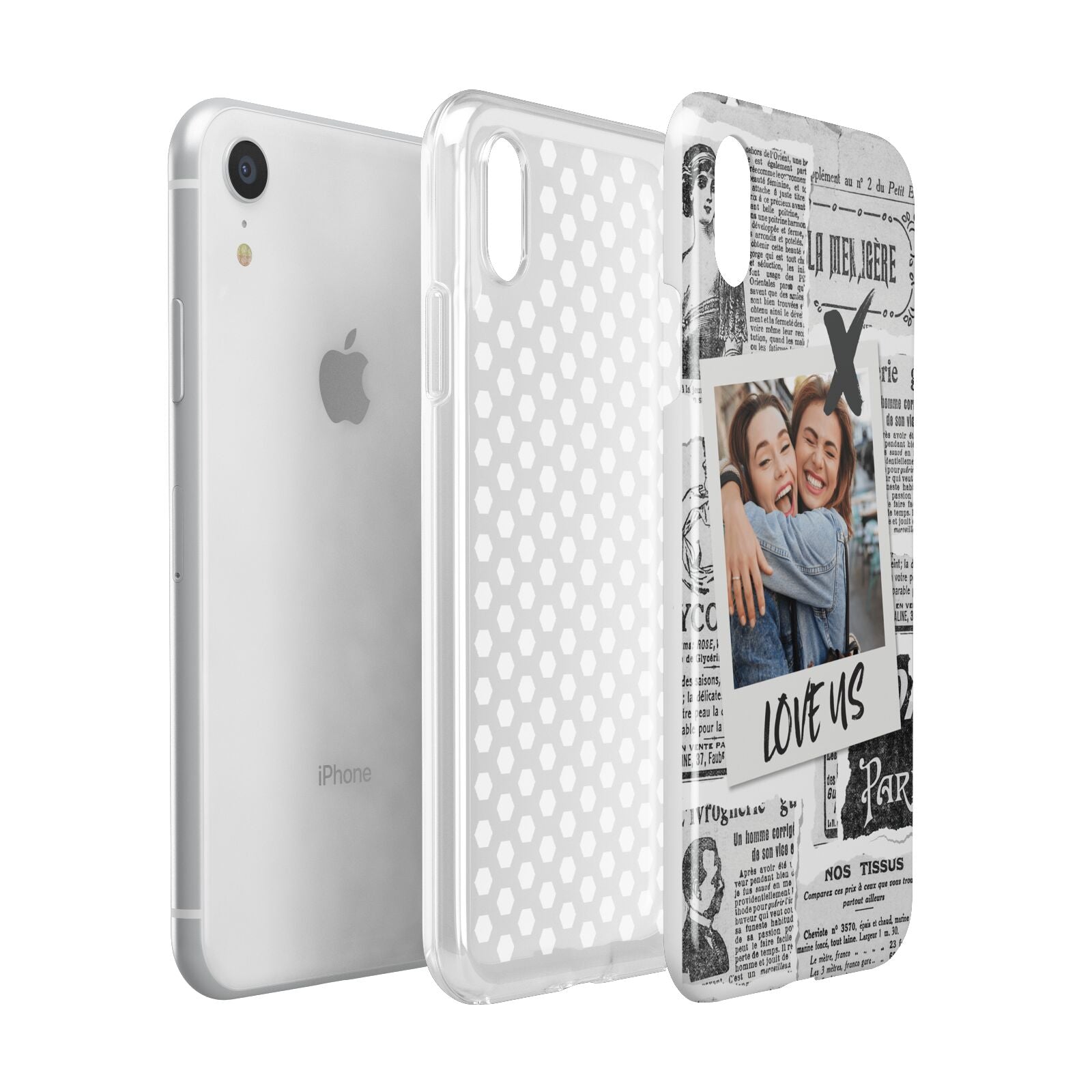 Newspaper Collage Photo Personalised Apple iPhone XR White 3D Tough Case Expanded view