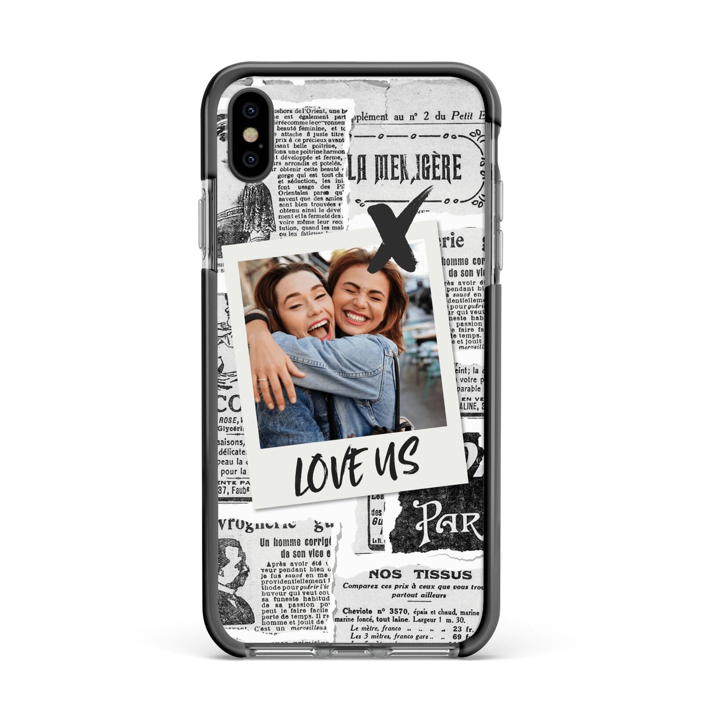 Newspaper Collage Photo Personalised Apple iPhone Xs Max Impact Case Black Edge on Black Phone