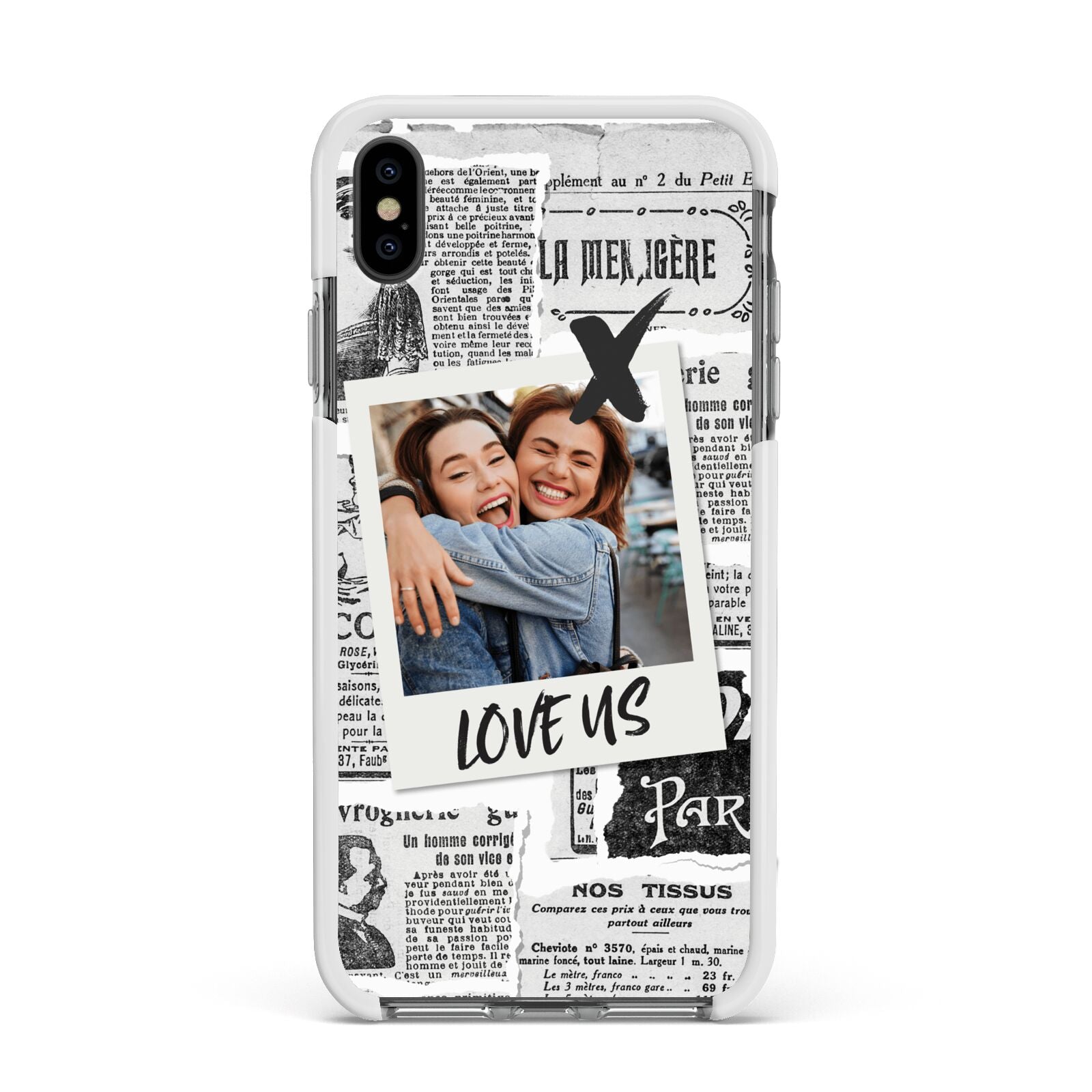 Newspaper Collage Photo Personalised Apple iPhone Xs Max Impact Case White Edge on Black Phone