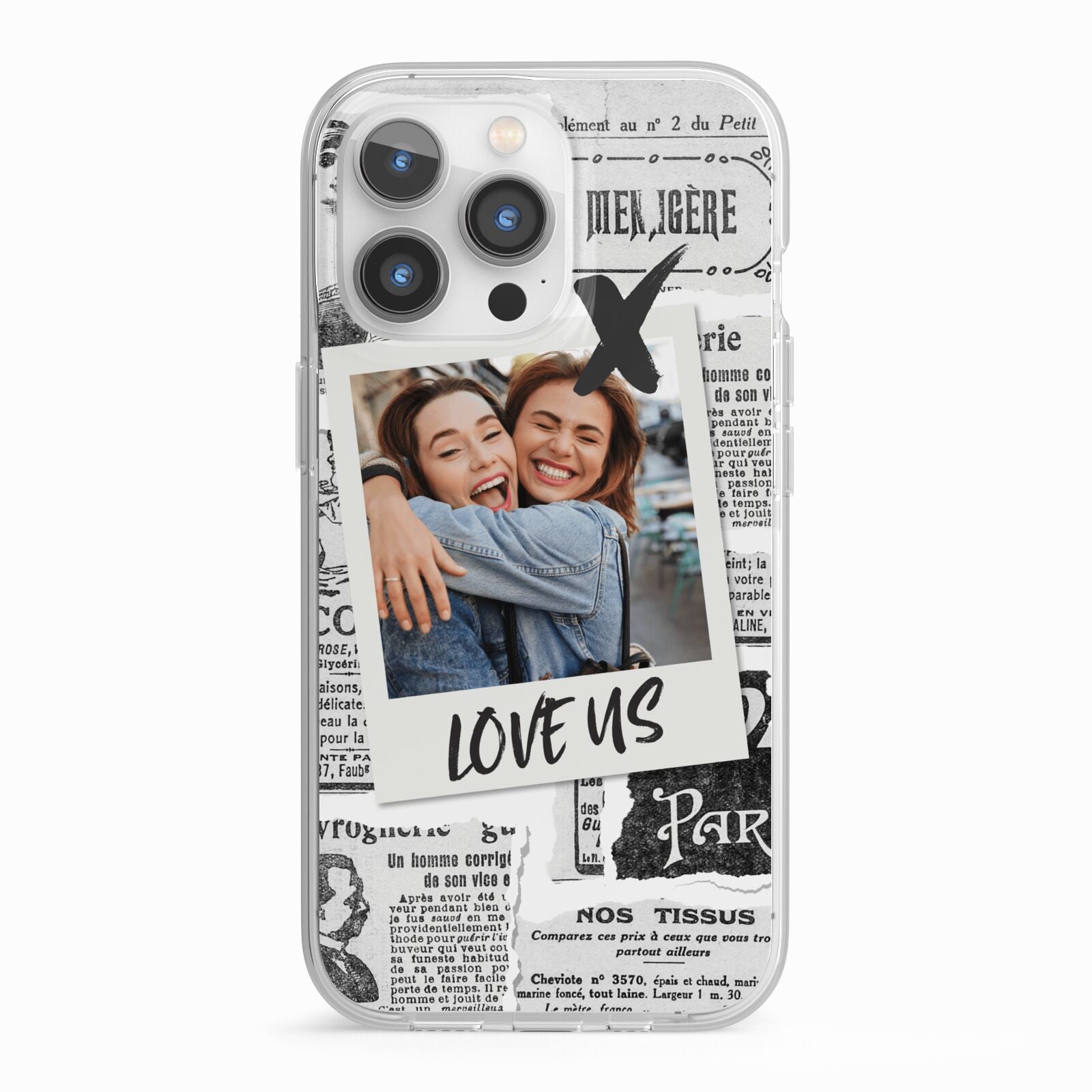 Newspaper Collage Photo Personalised iPhone 13 Pro TPU Impact Case with White Edges