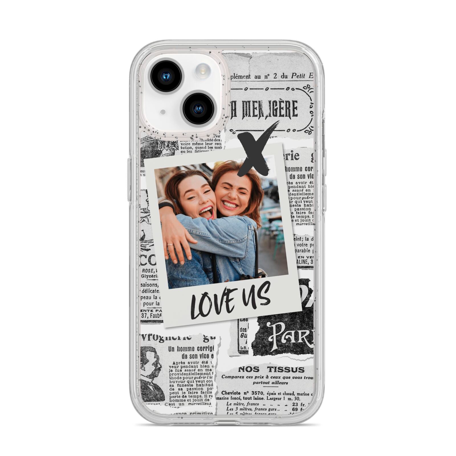 Newspaper Collage Photo Personalised iPhone 14 Glitter Tough Case Starlight