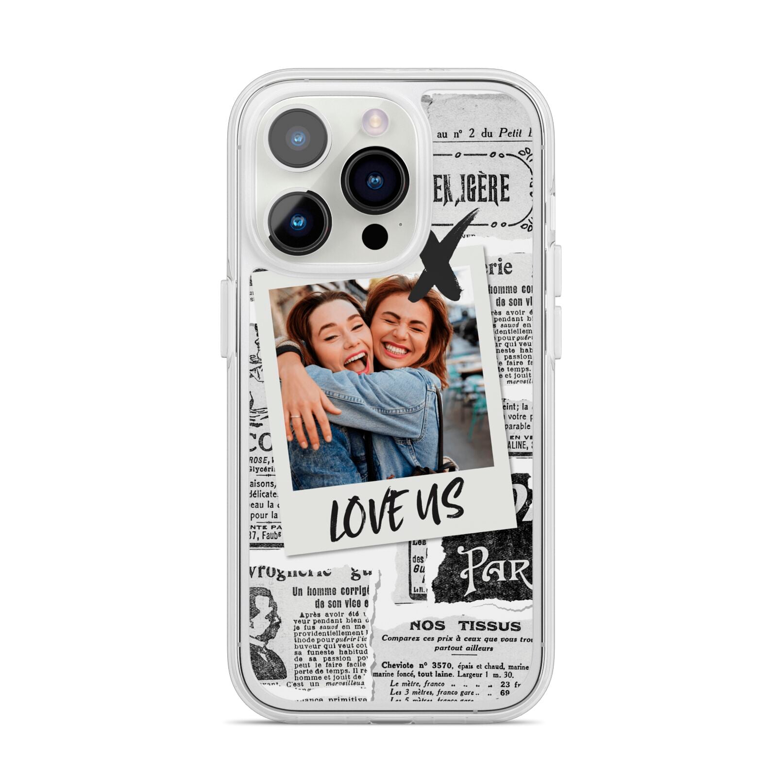 Newspaper Collage Photo Personalised iPhone 14 Pro Clear Tough Case Silver