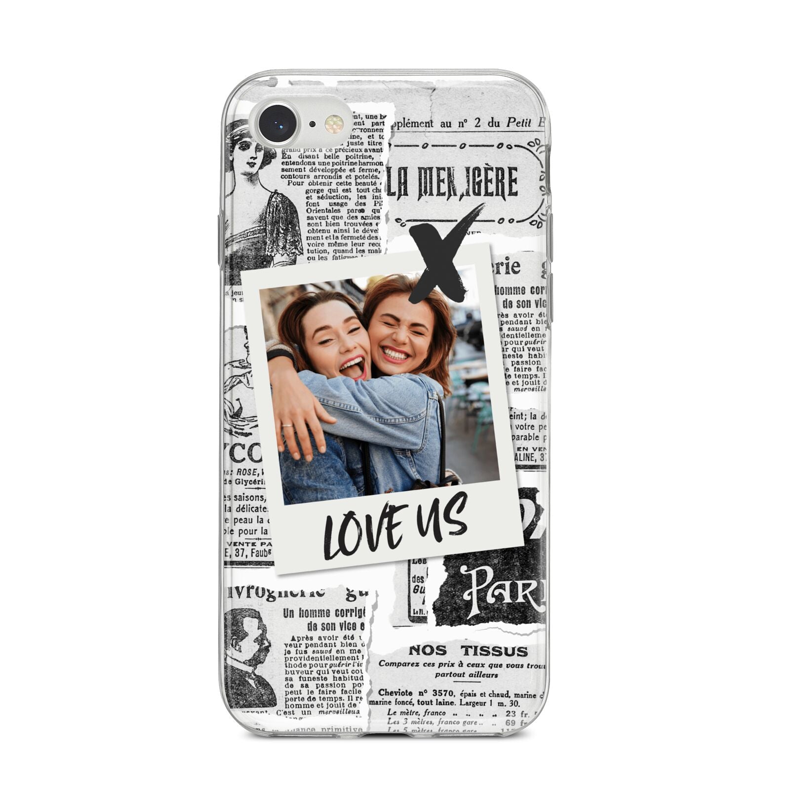 Newspaper Collage Photo Personalised iPhone 8 Bumper Case on Silver iPhone