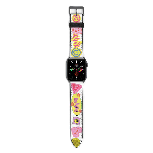No Bad Vibes Sticker Apple Watch Strap with Space Grey Hardware