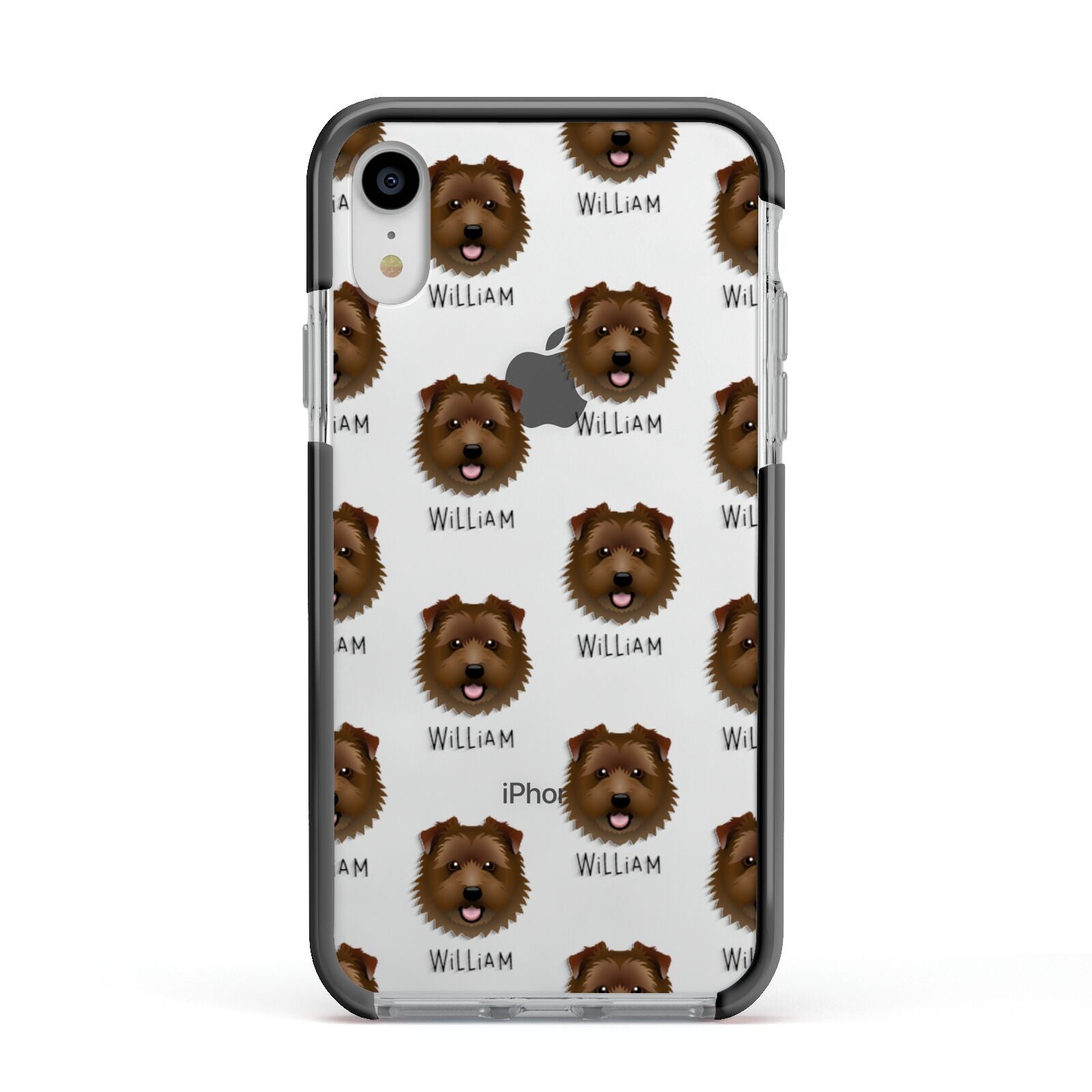 Norfolk Terrier Icon with Name Apple iPhone XR Impact Case Black Edge on Silver Phone