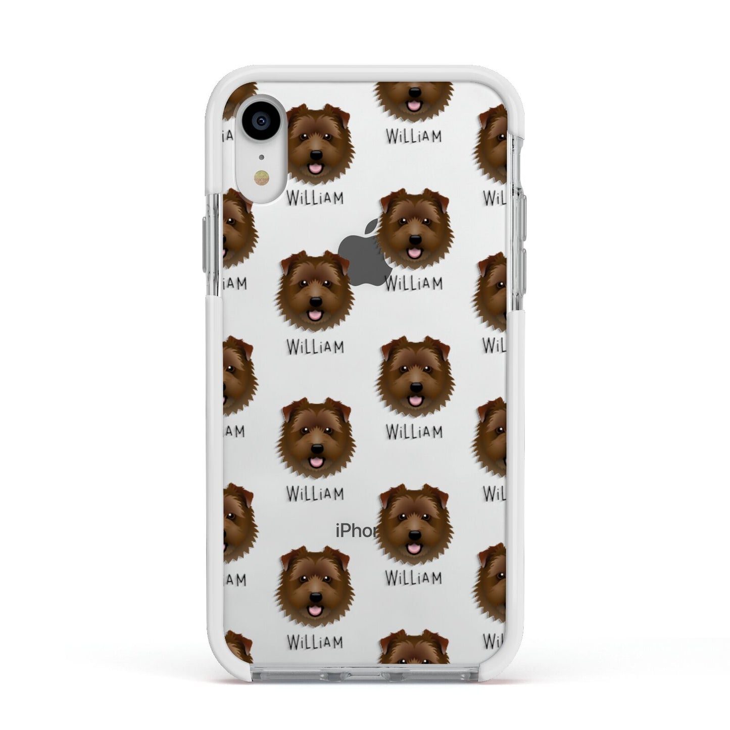 Norfolk Terrier Icon with Name Apple iPhone XR Impact Case White Edge on Silver Phone