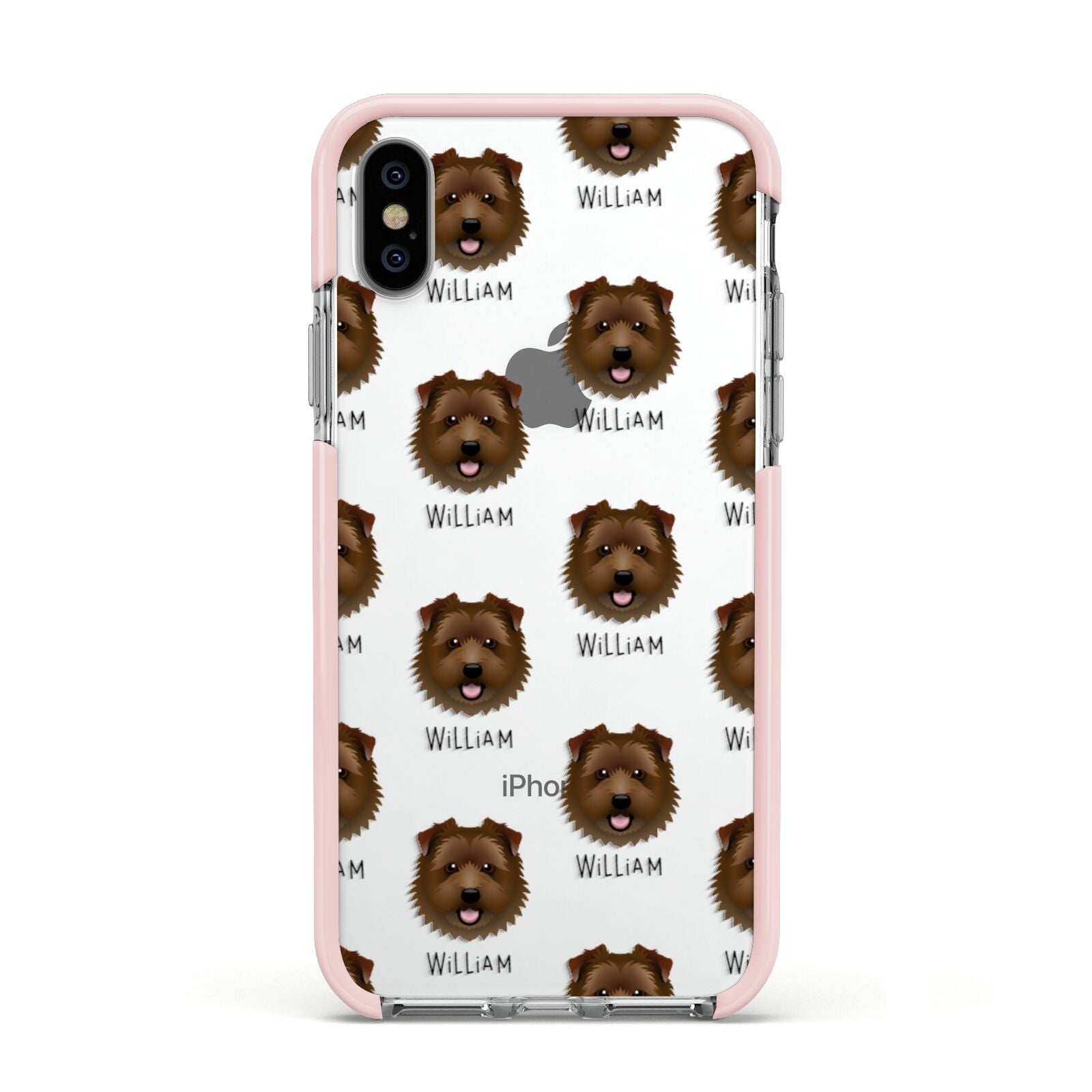 Norfolk Terrier Icon with Name Apple iPhone Xs Impact Case Pink Edge on Silver Phone