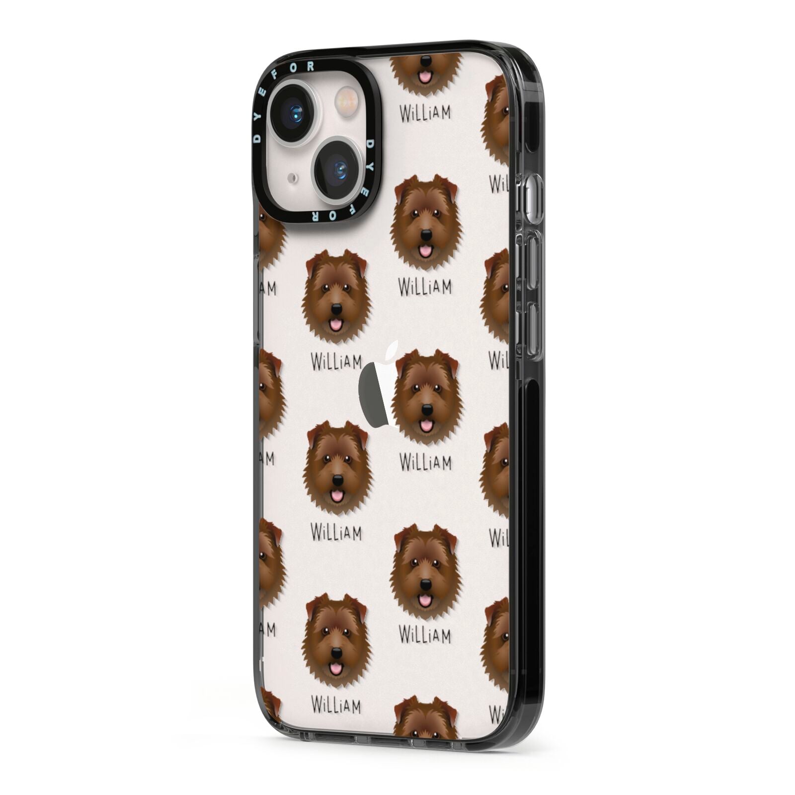 Norfolk Terrier Icon with Name iPhone 13 Black Impact Case Side Angle on Silver phone
