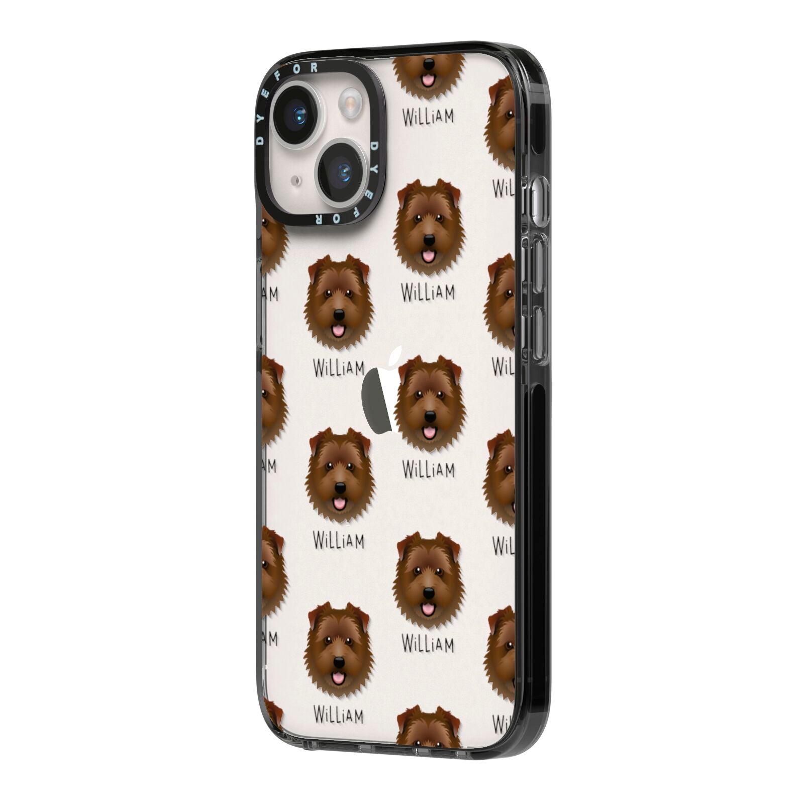 Norfolk Terrier Icon with Name iPhone 14 Black Impact Case Side Angle on Silver phone