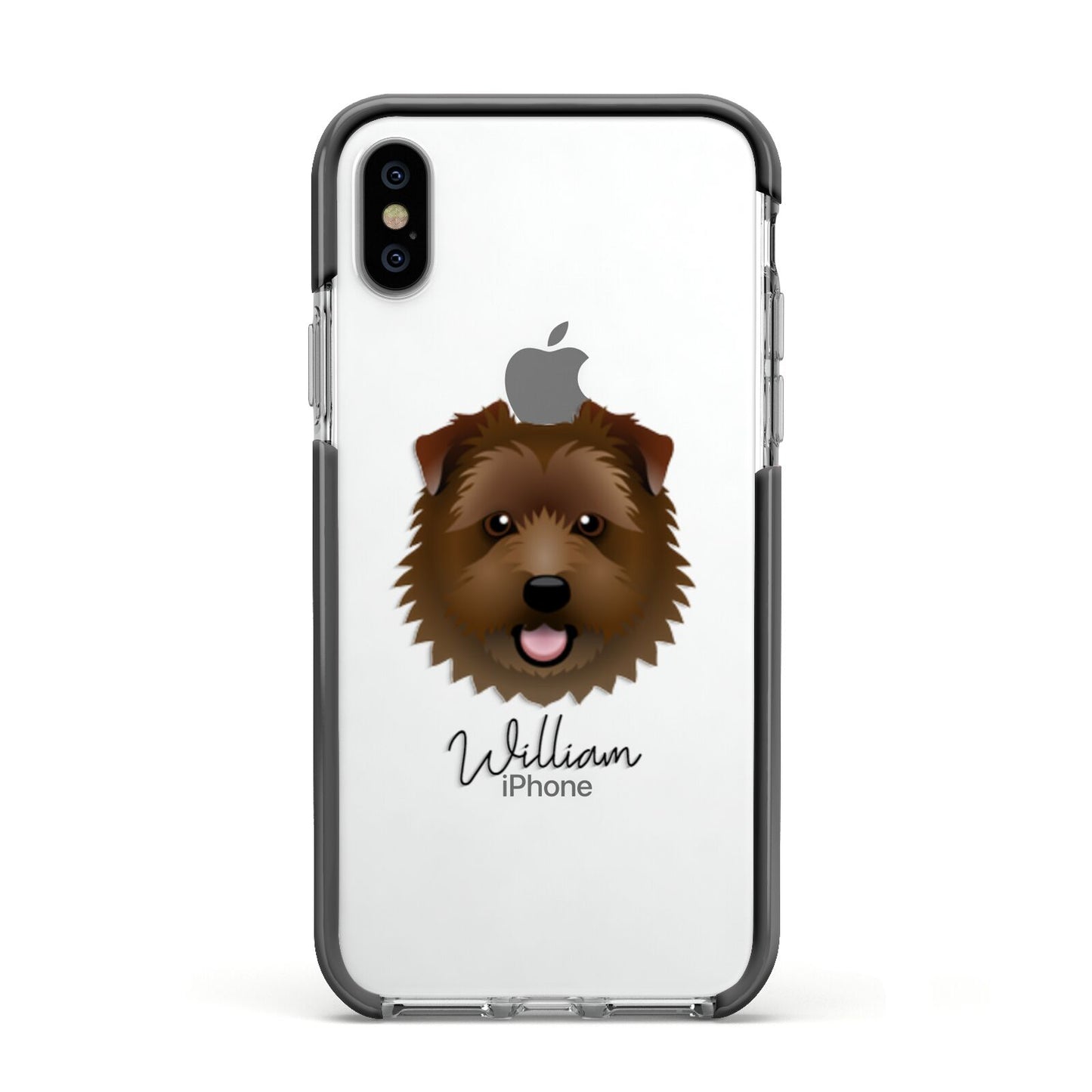 Norfolk Terrier Personalised Apple iPhone Xs Impact Case Black Edge on Silver Phone