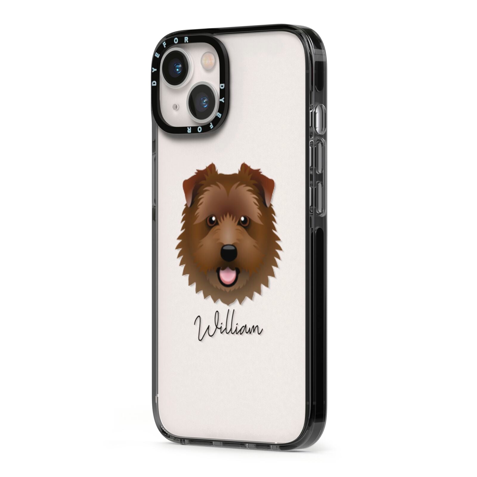Norfolk Terrier Personalised iPhone 13 Black Impact Case Side Angle on Silver phone