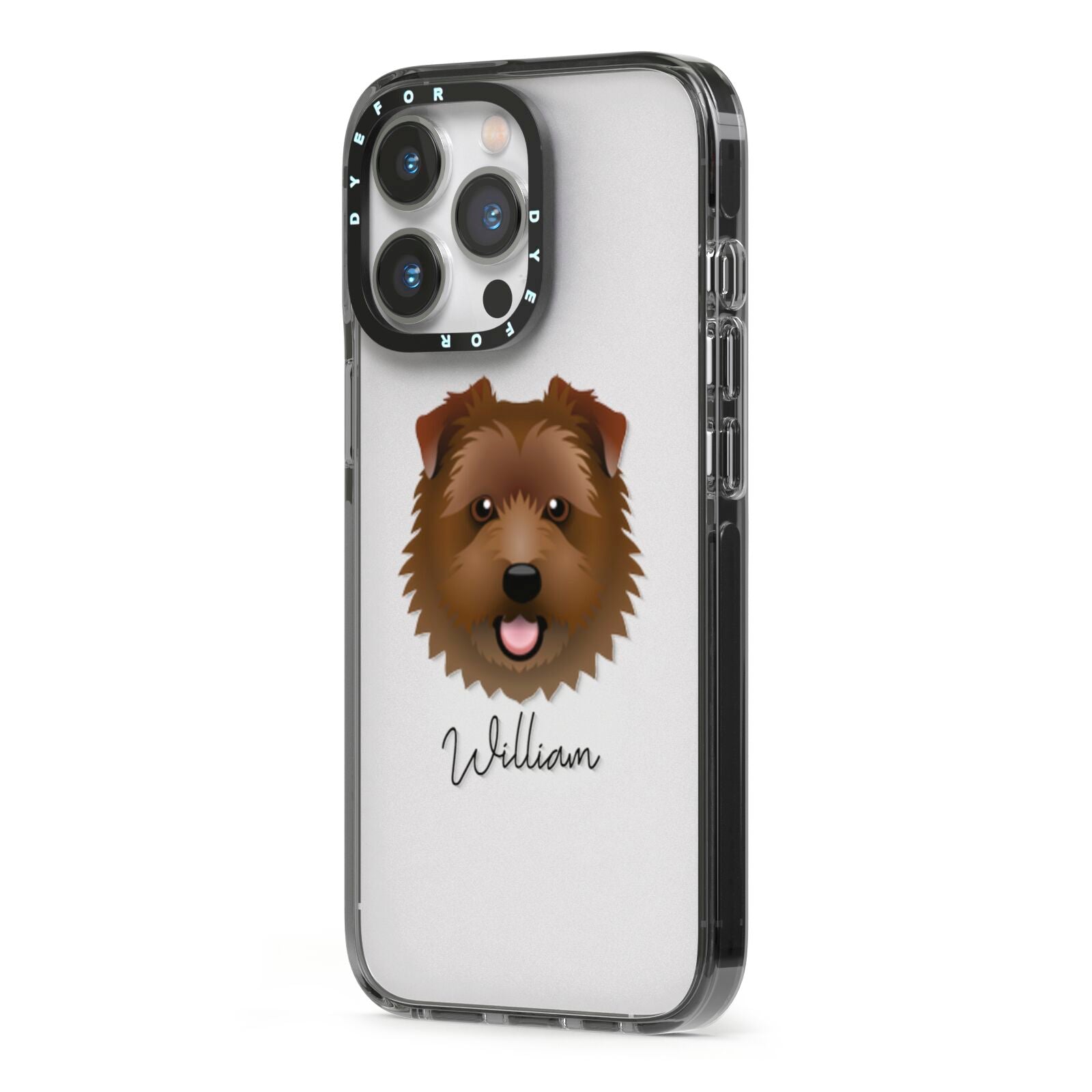 Norfolk Terrier Personalised iPhone 13 Pro Black Impact Case Side Angle on Silver phone