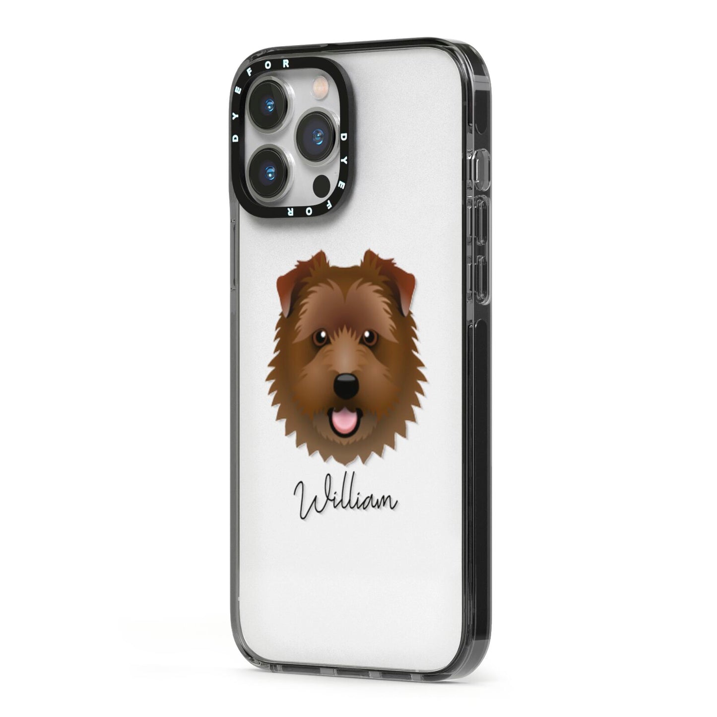 Norfolk Terrier Personalised iPhone 13 Pro Max Black Impact Case Side Angle on Silver phone