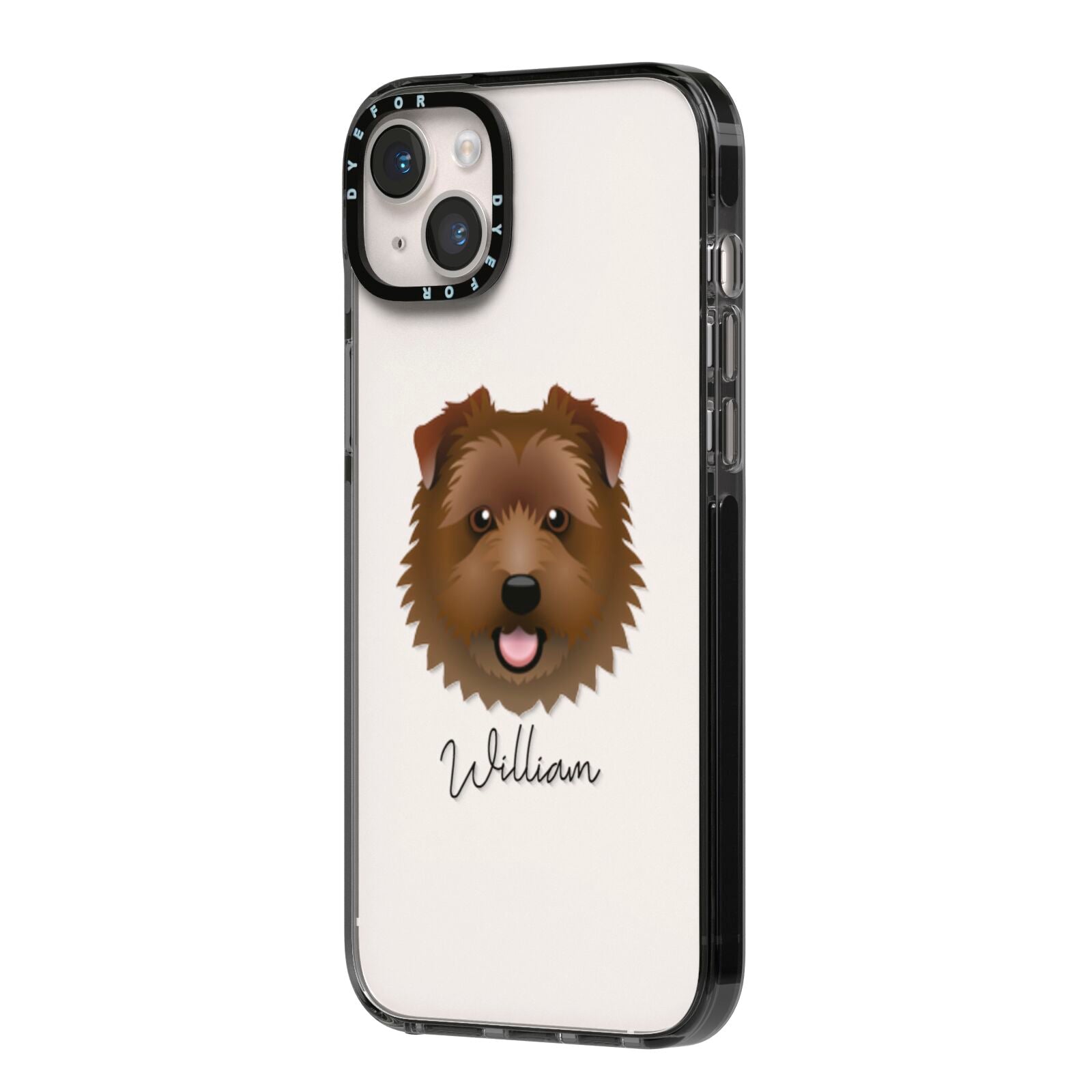 Norfolk Terrier Personalised iPhone 14 Plus Black Impact Case Side Angle on Silver phone