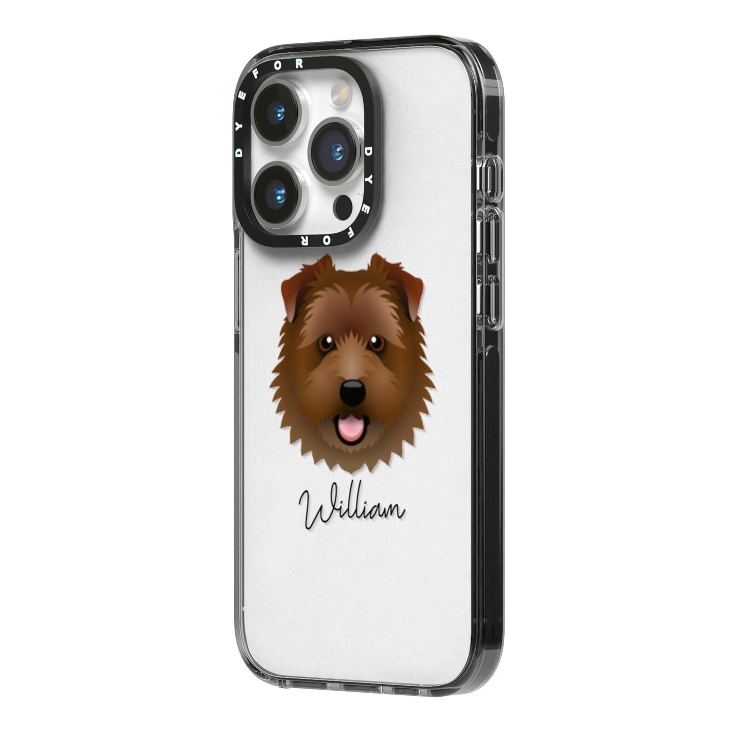 Norfolk Terrier Personalised iPhone 14 Pro Black Impact Case Side Angle on Silver phone