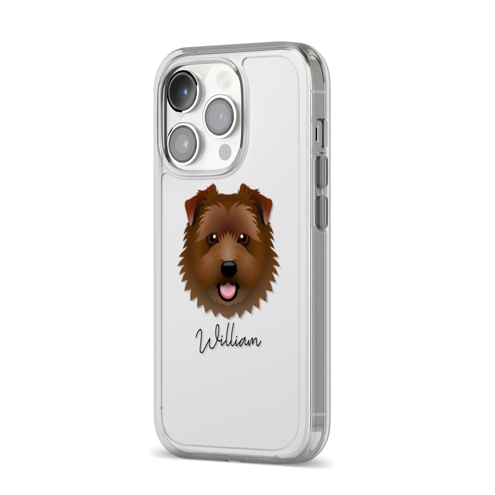 Norfolk Terrier Personalised iPhone 14 Pro Clear Tough Case Silver Angled Image